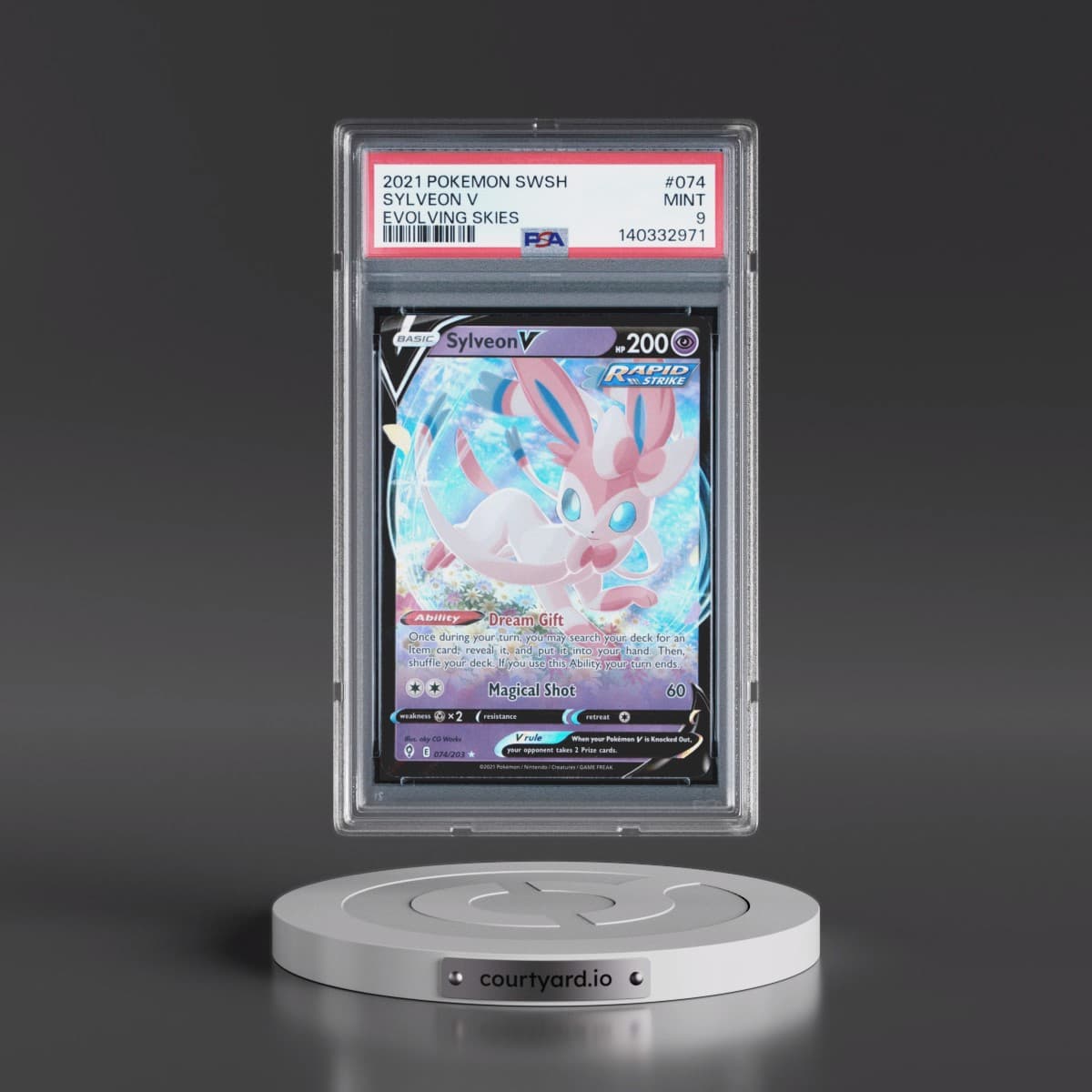 2021 Pokémon Sword & Shield Evolving Skies #074 Sylveon V - Holo (PSA 9 MINT)