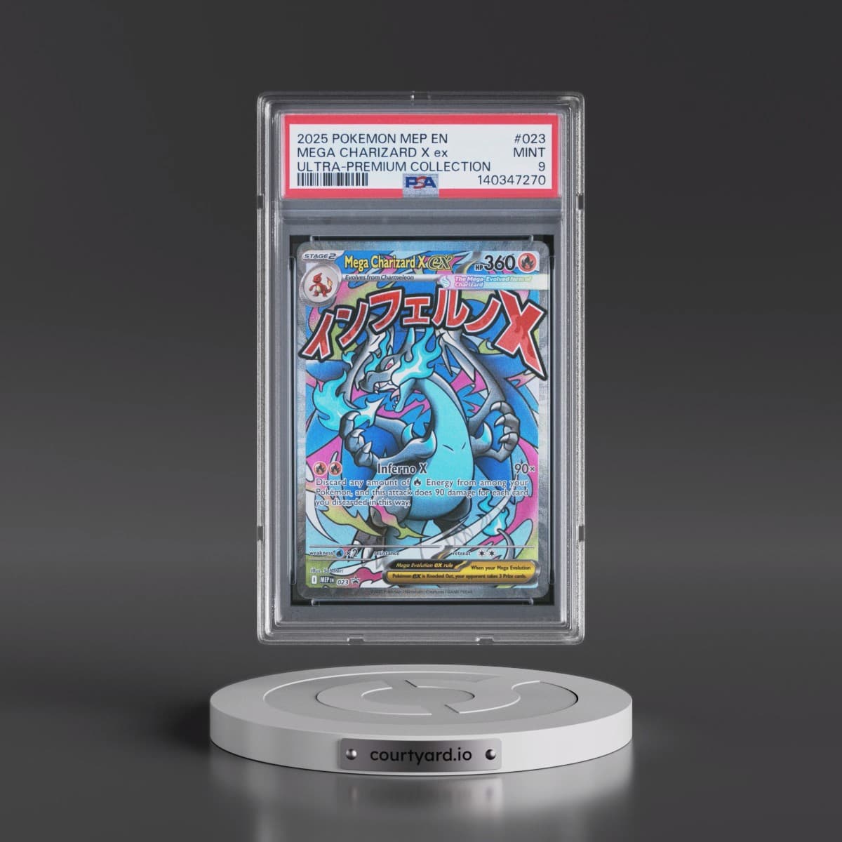 2025 Pokémon Mep EN-Me Black Star Promo #023 Mega Charizard X EX - Holo Mega Charizard X EX Ultra-Premium Collection (PSA 9 MINT)