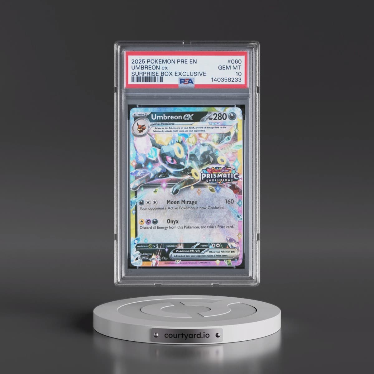 2025 Pokémon Pre EN-Prismatic Evolutions #060 Umbreon EX - Holo Surprise Box Exclusive (PSA 10 GEM MINT)