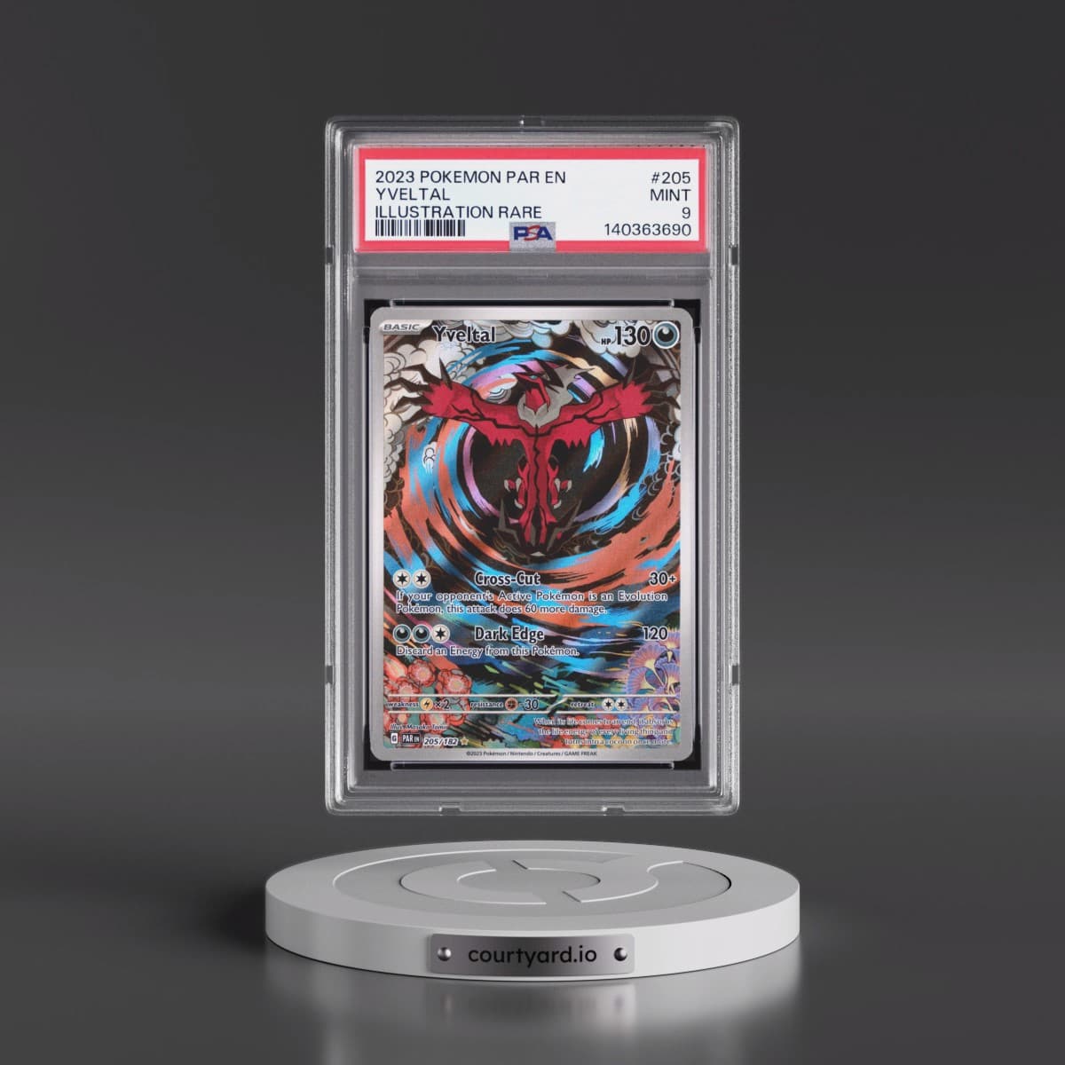 2023 Pokémon Par EN-Paradox Rift #205 Yveltal - Illustration Rare (PSA 9 MINT)