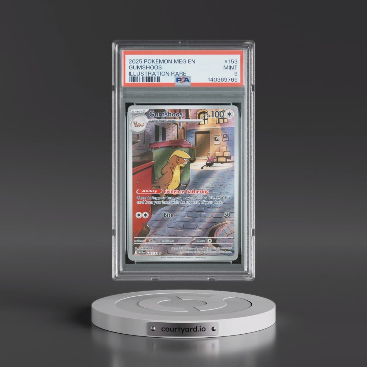 2025 Pokémon Meg EN-Mega Evolution #153 Gumshoos - Illustration Rare (PSA 9 MINT)