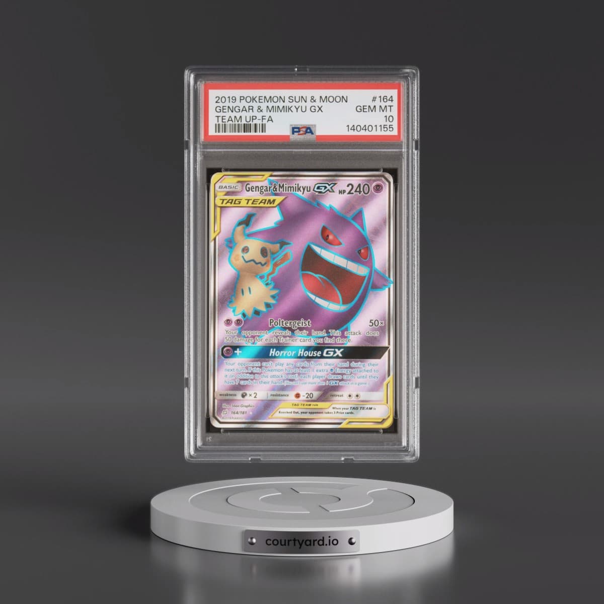 2019 Pokémon Sun & Moon Team Up #164 Gengar & Mimikyu GX - Holo Full Art (PSA 10 GEM MINT)