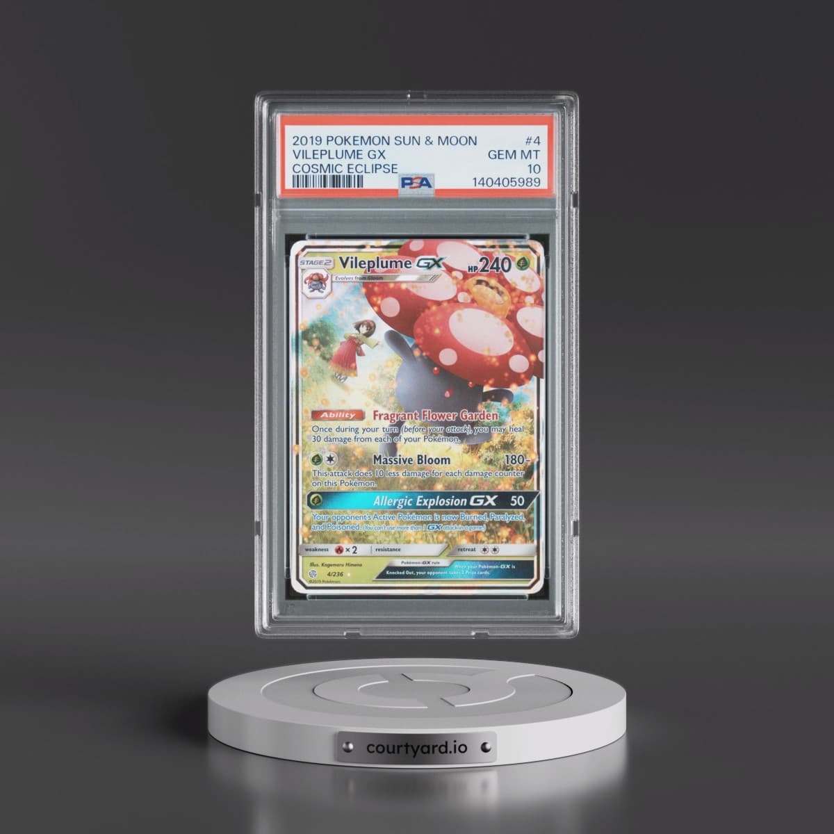 2019 Pokémon Sun & Moon Cosmic Eclipse #4 Vileplume GX - Holo (PSA 10 GEM MINT)