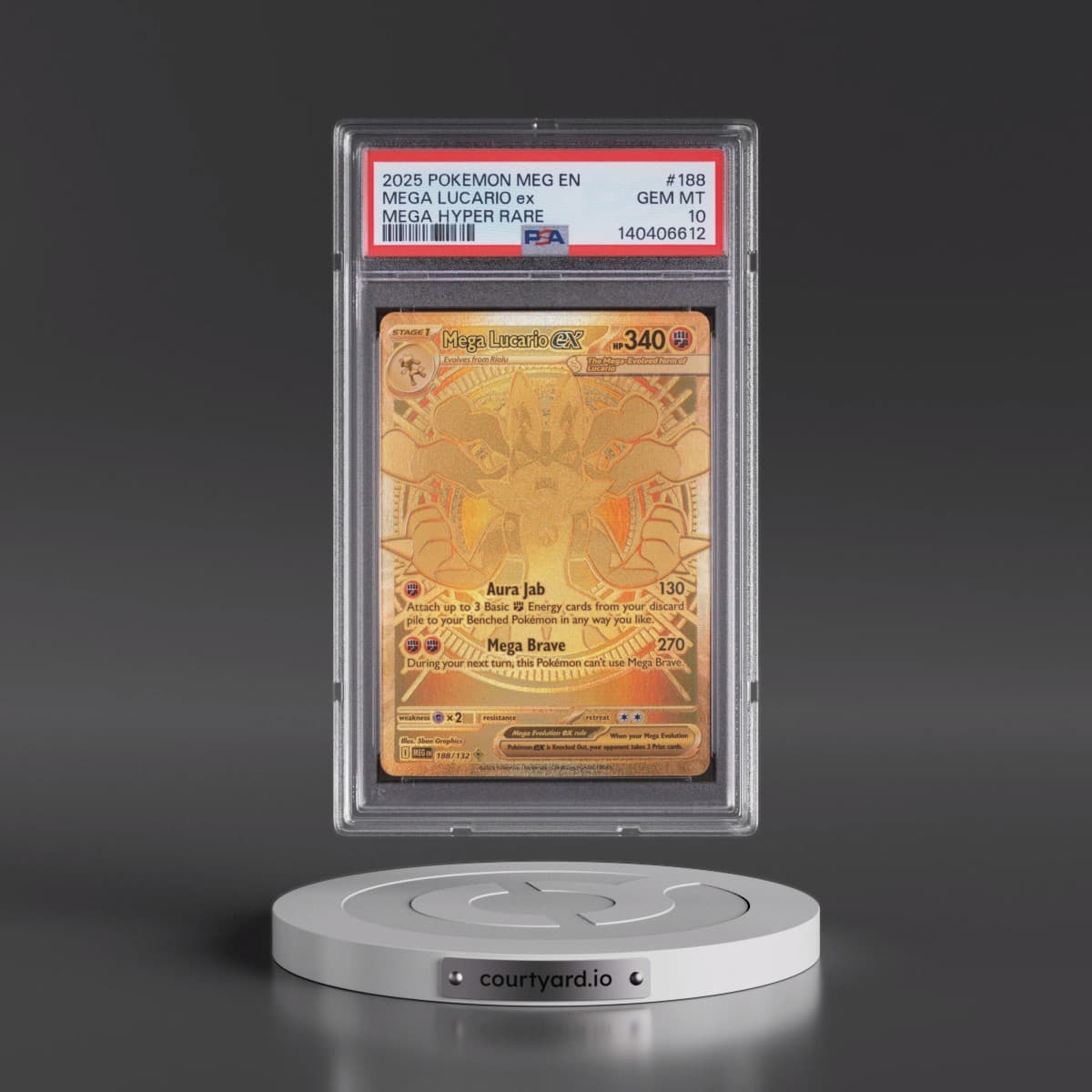 2025 Pokémon Meg EN-Mega Evolution #188 Mega Lucario EX - Holo Mega Hyper Rare (PSA 10 GEM MINT)