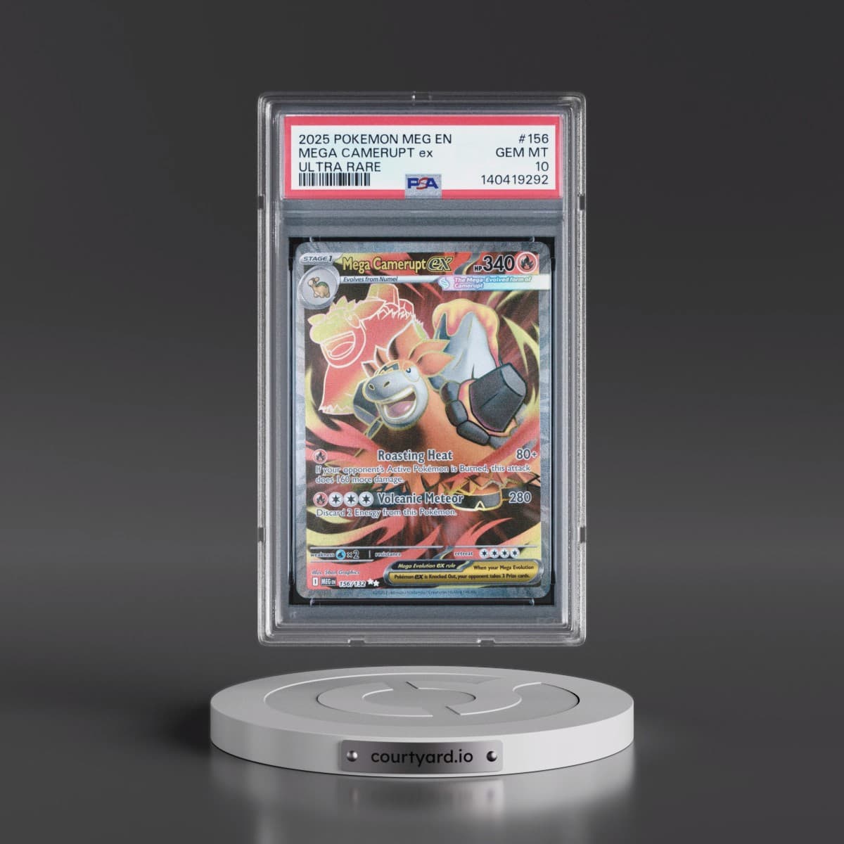 2025 Pokémon Meg EN-Mega Evolution #156 Mega Camerupt EX - Holo Ultra Rare (PSA 10 GEM MINT)