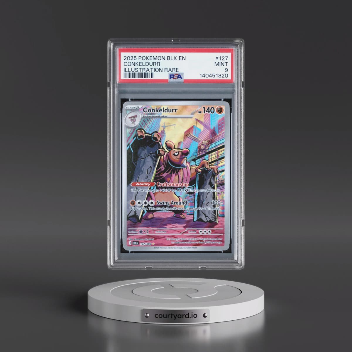 2025 Pokémon Blk EN-Black Bolt #127 Conkeldurr - Illustration Rare (PSA 9 MINT)