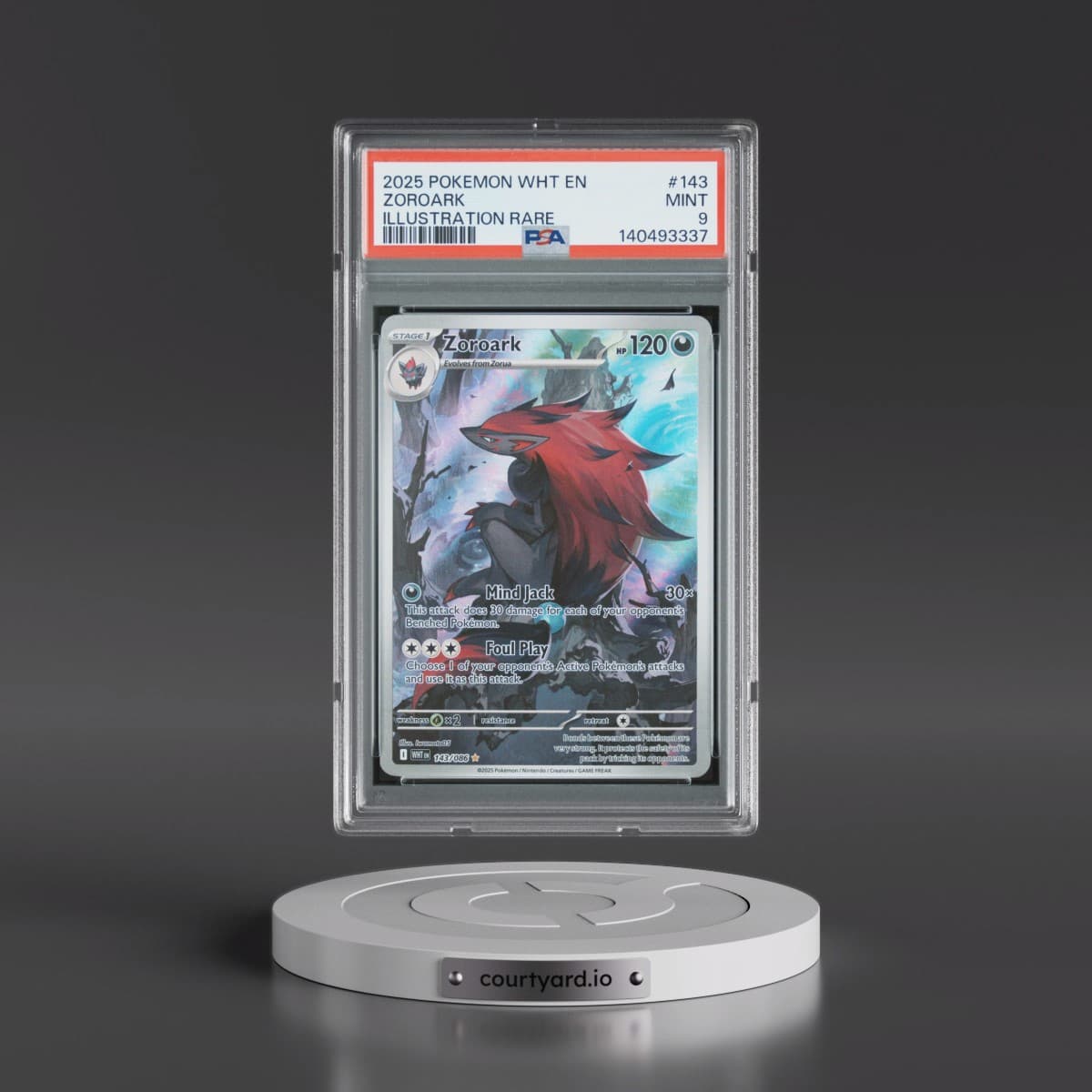 2025 Pokémon Wht EN-White Flare #143 Zoroark - Illustration Rare (PSA 9 MINT)