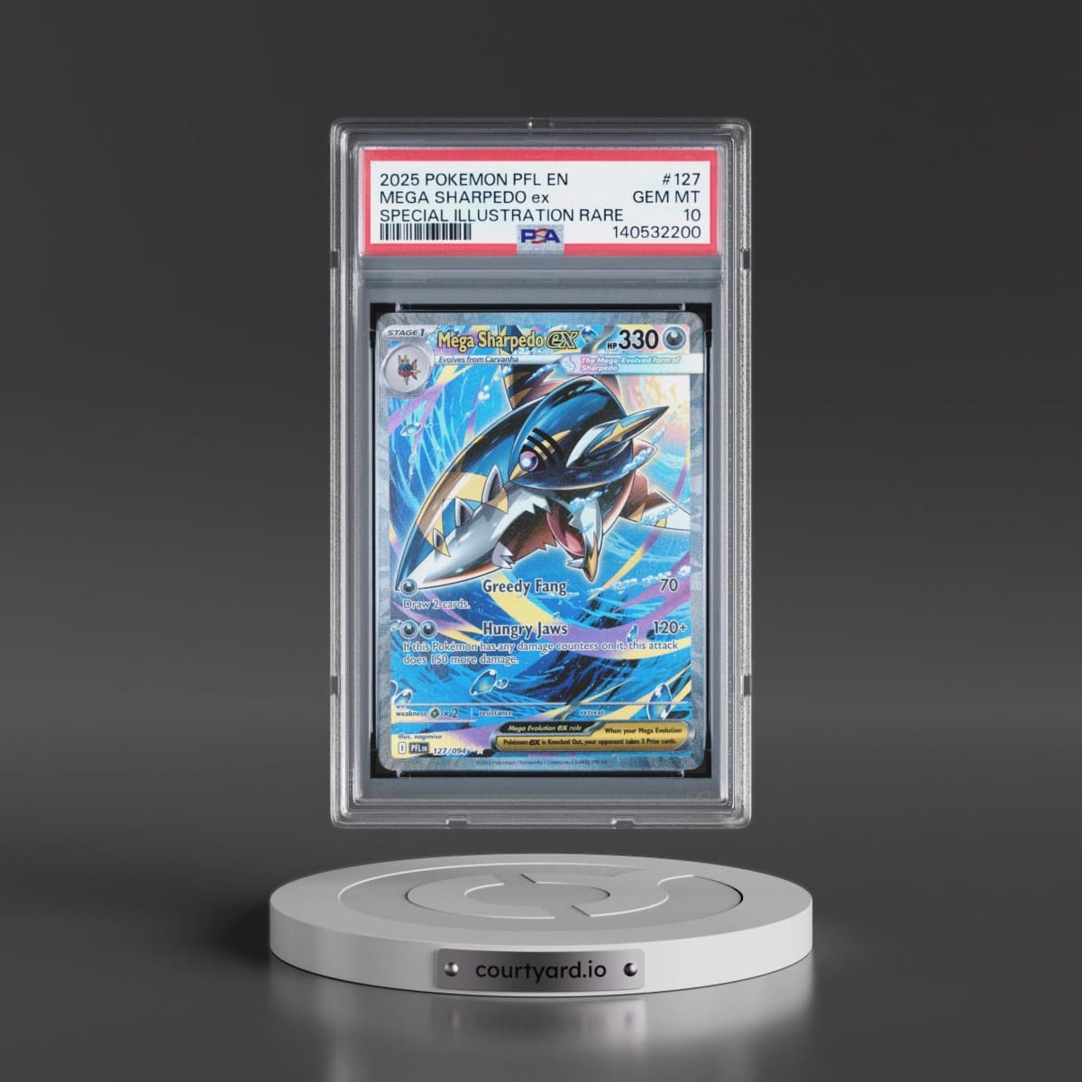 2025 Pokémon Pfl EN-Phantasmal Flames #127 Mega Sharpedo EX - Holo Special Illustration Rare (PSA 10 GEM MINT)