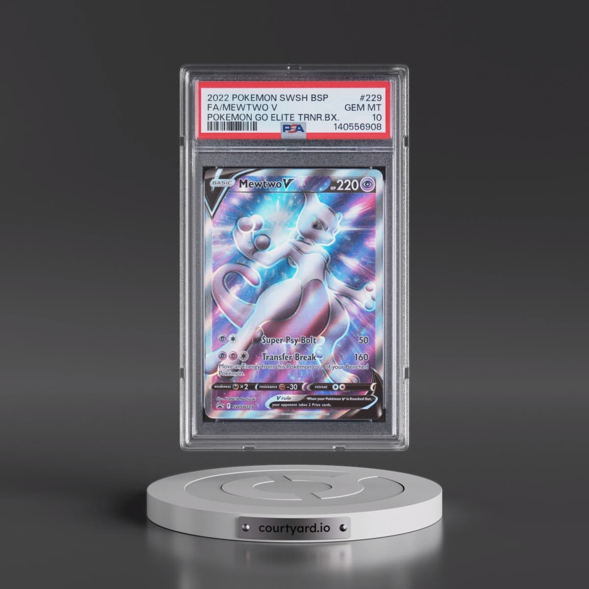 2022 Pokémon Swsh Black Star Promo #229 Mewtwo V - Holo Full Art Pokemon Go Elite Trainer Box (PSA 10 GEM MINT)