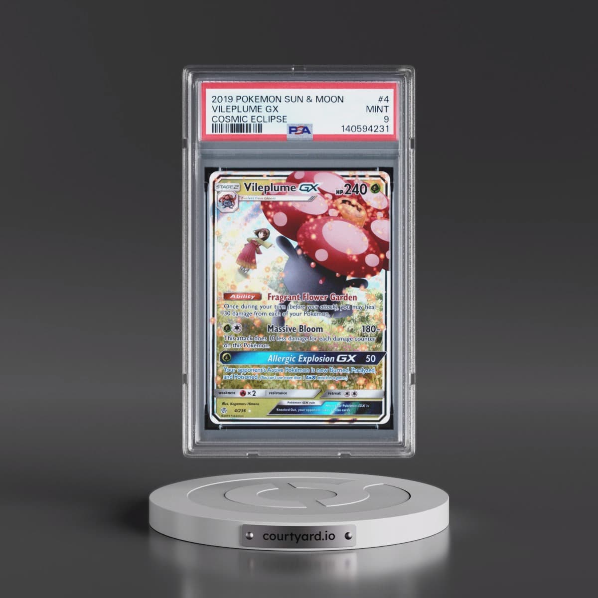 2019 Pokémon Sun & Moon Cosmic Eclipse #4 Vileplume GX - Holo (PSA 9 MINT)