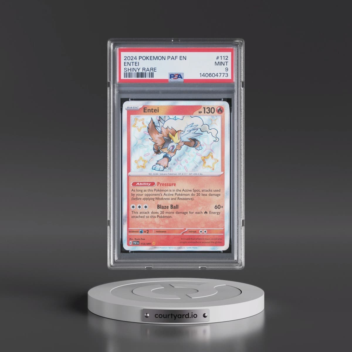 2024 Pokémon Paf EN-Paldean Fates #112 Entei - Shiny Rare (PSA 9 MINT)