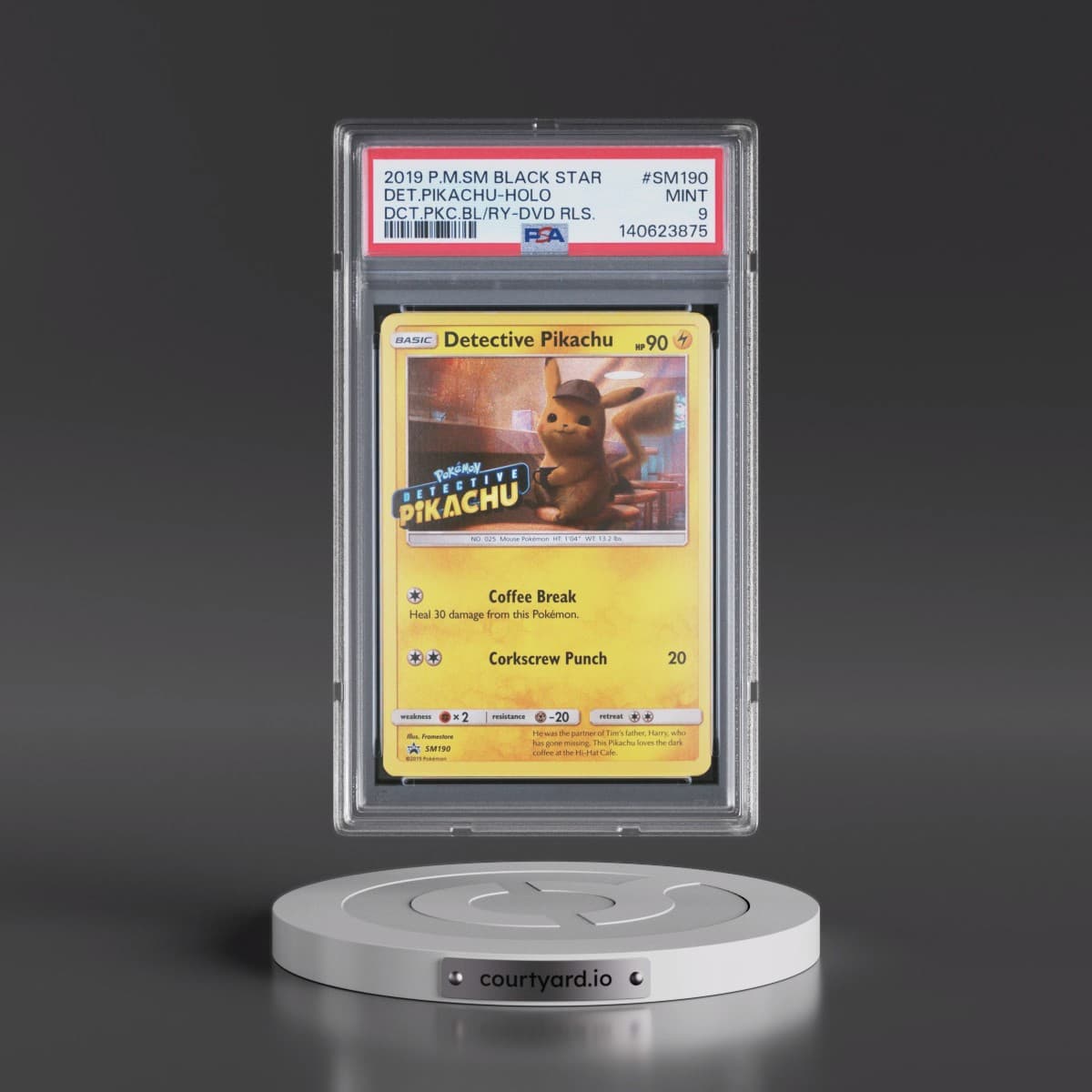 2019 Pokémon SM Black Star Promo #SM190 Detective Pikachu - Holo Detective Pikachu Blu-Ray & Dvd Release (PSA 9 MINT)