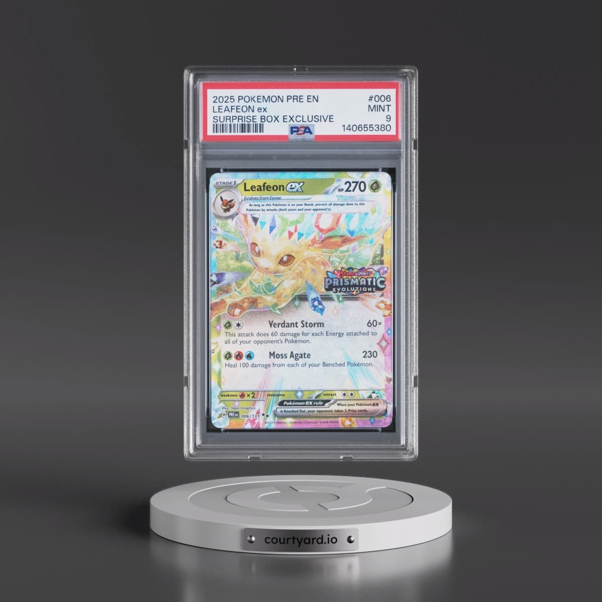 2025 Pokémon Pre EN-Prismatic Evolutions #006 Leafeon EX - Holo Surprise Box Exclusive (PSA 9 MINT)