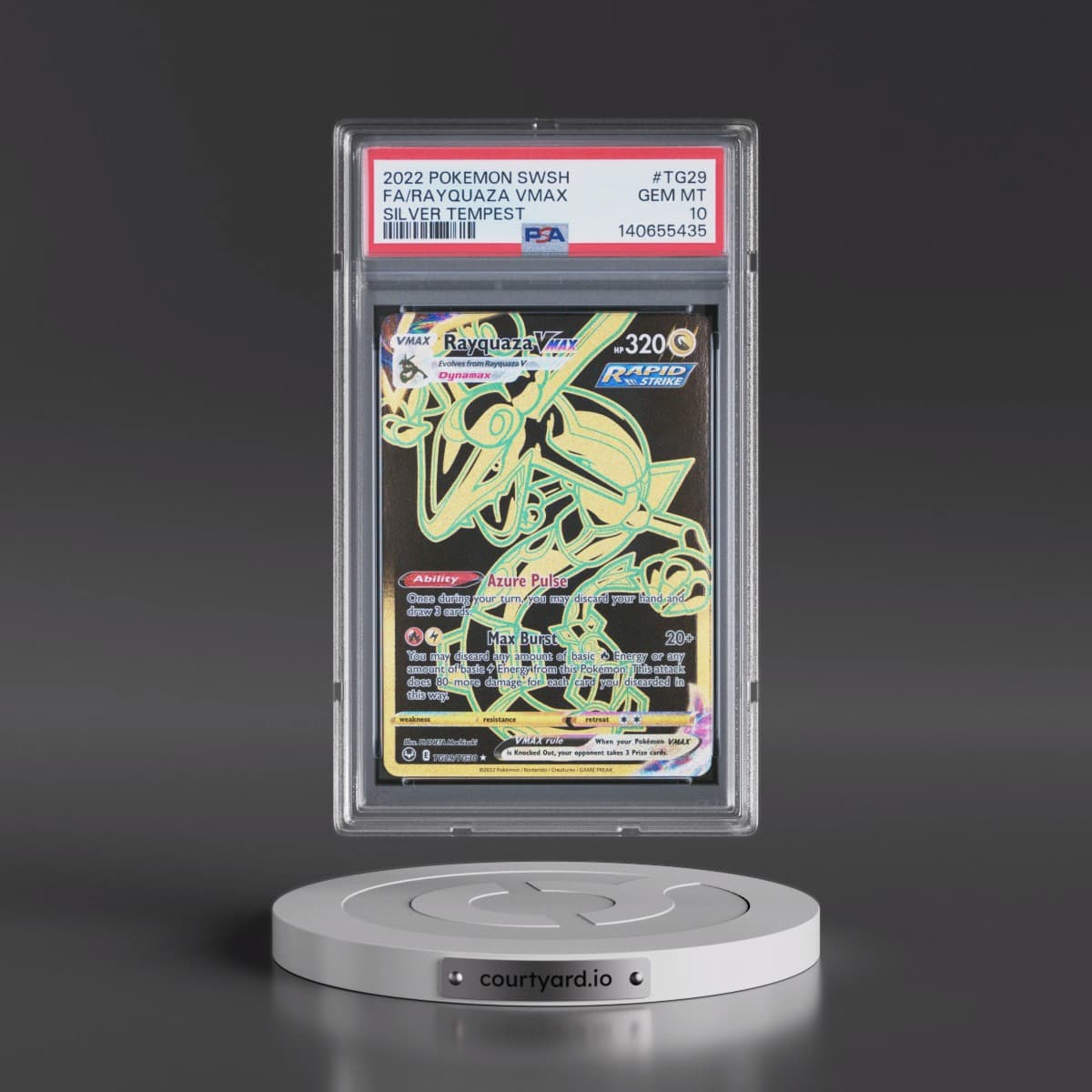 2022 Pokémon Sword & Shield Silver Tempest #TG29 Rayquaza Vmax - Full Art (PSA 10 GEM MINT)