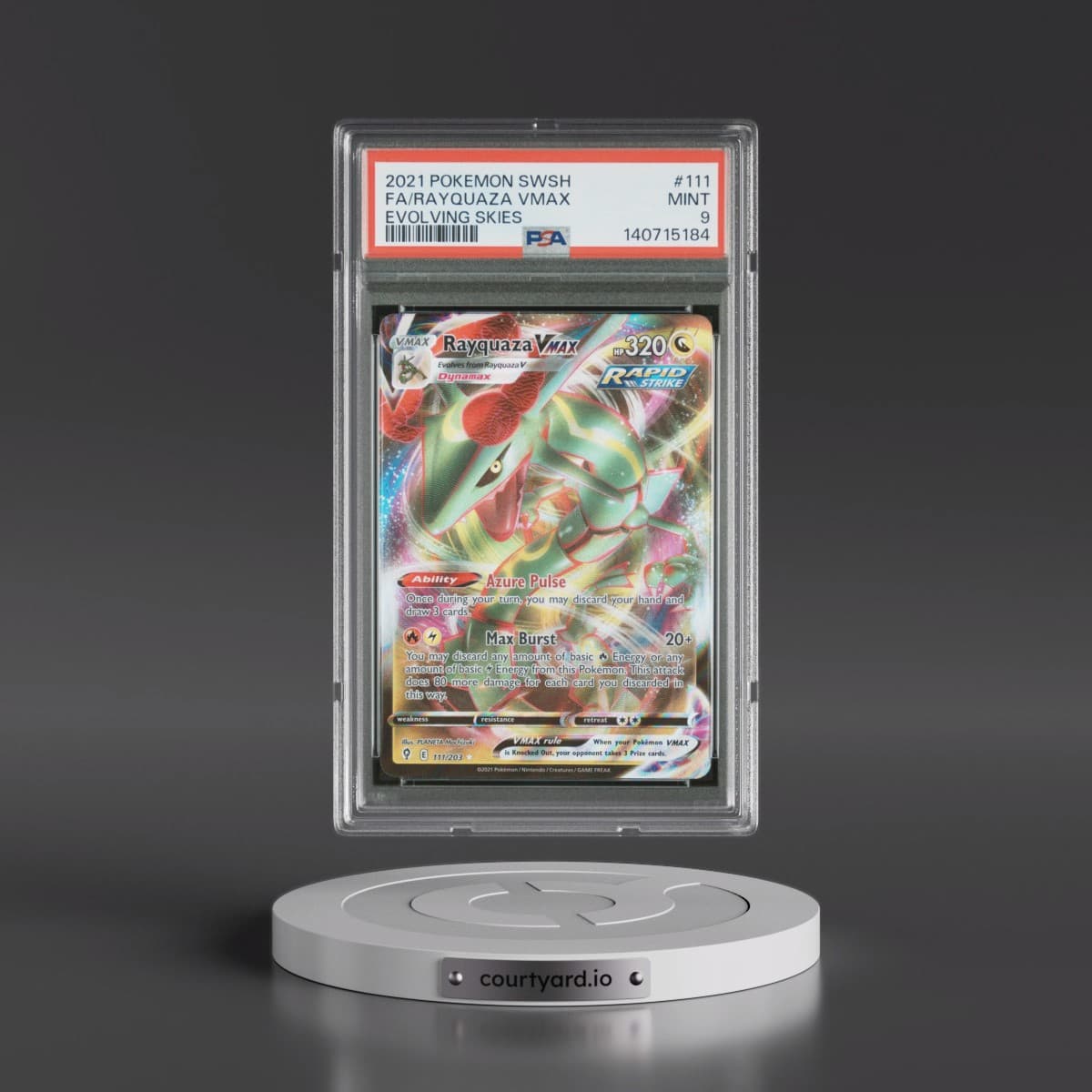 2021 Pokémon Sword & Shield Evolving Skies #111 Rayquaza Vmax - Full Art (PSA 9 MINT)