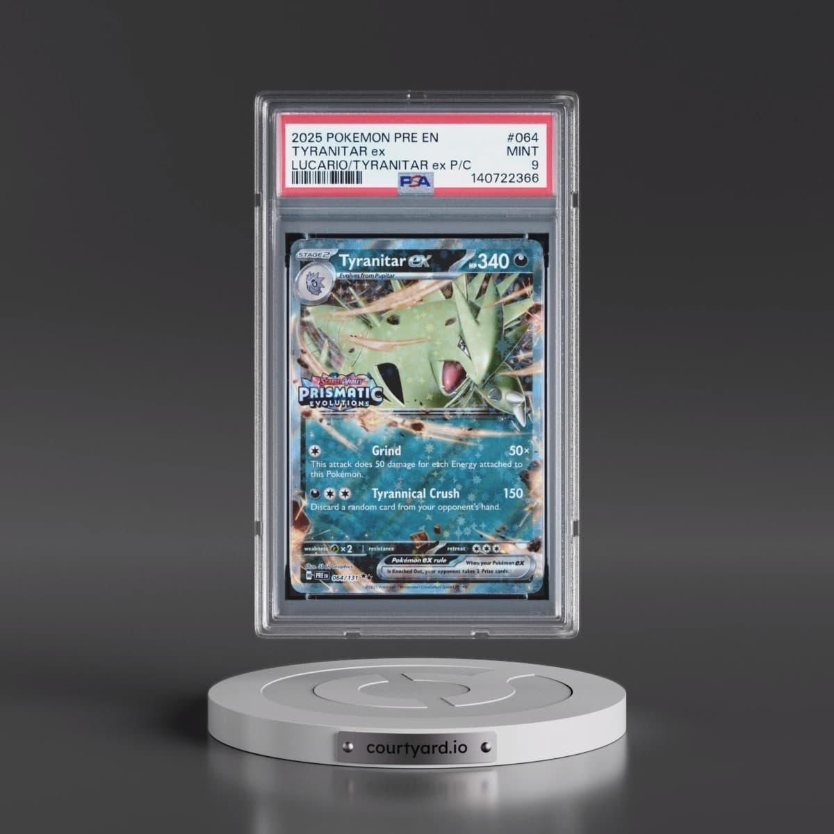 2025 Pokémon Pre EN-Prismatic Evolutions #064 Tyranitar EX - Holo Lucario EX & Tyranitar EX Premium Collection (PSA 9 MINT)
