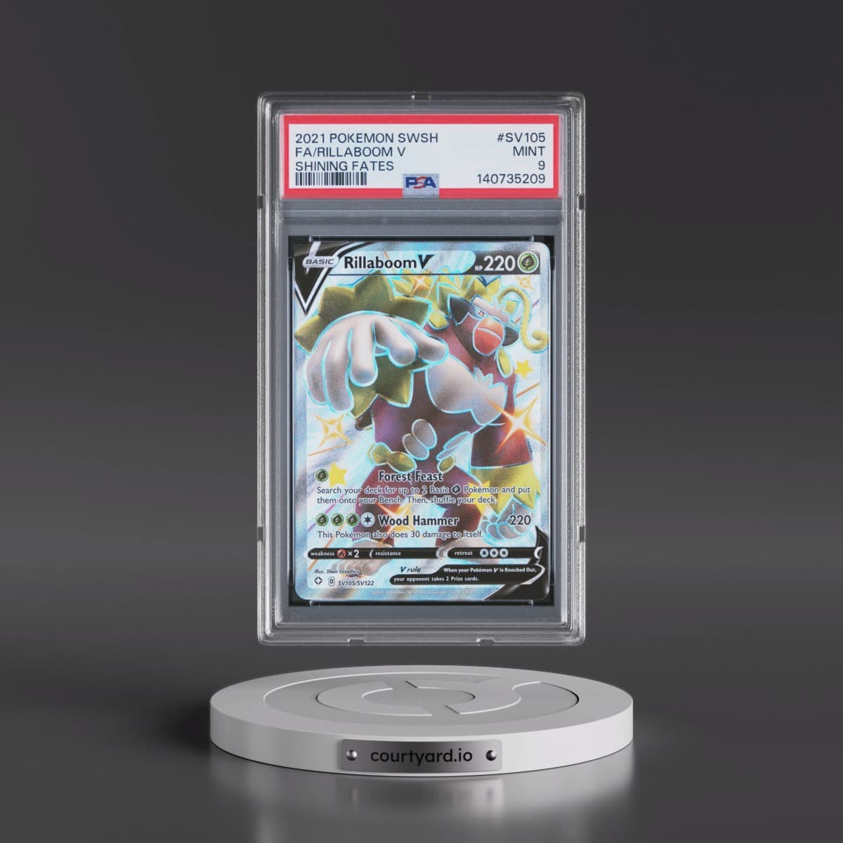 2021 Pokémon Sword & Shield Shining Fates #SV105 Rillaboom V - Holo Full Art (PSA 9 MINT)