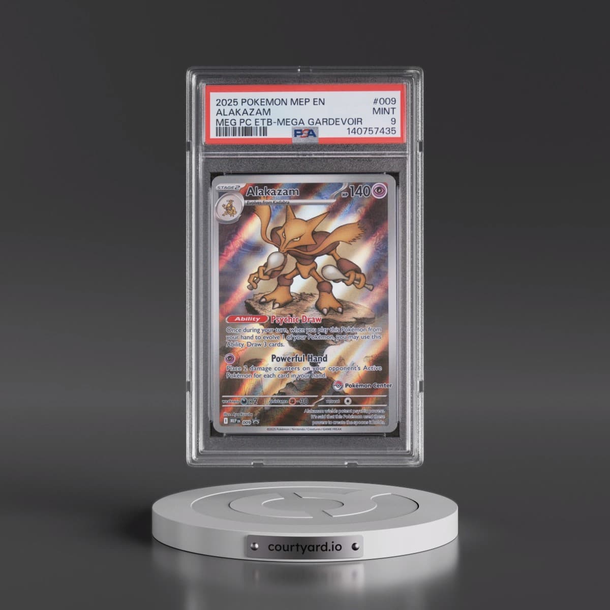 2025 Pokémon Mep EN-Me Black Star Promo #009 Alakazam - Mega Evolution Pokemon Center Elite Trainer Box-Mega Gardevoir (PSA 9 MINT)