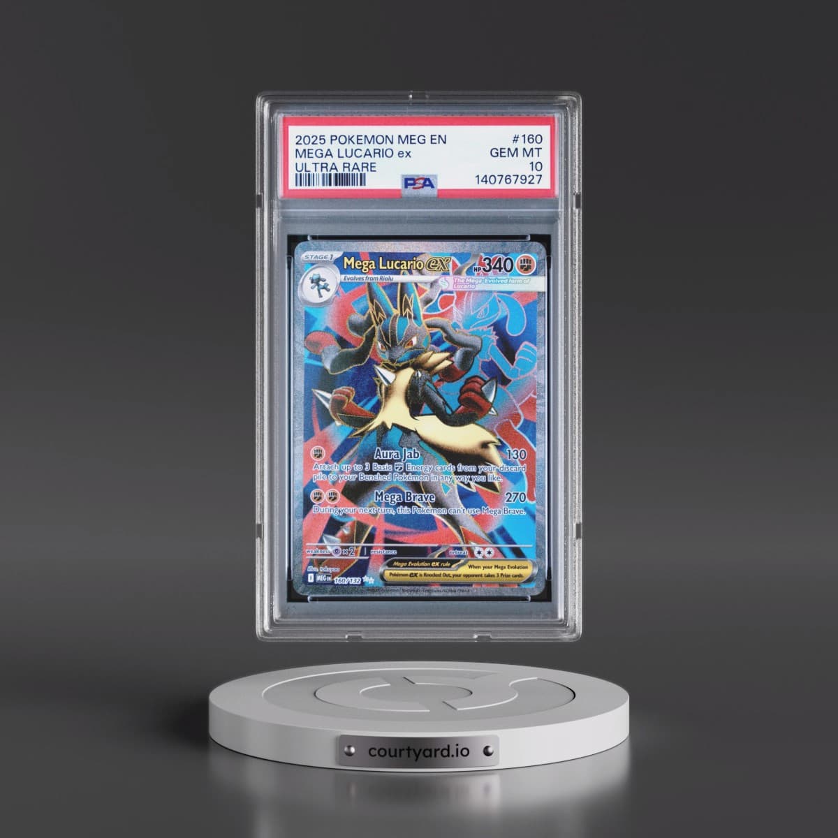 2025 Pokémon Meg EN-Mega Evolution #160 Mega Lucario EX - Holo Ultra Rare (PSA 10 GEM MINT)