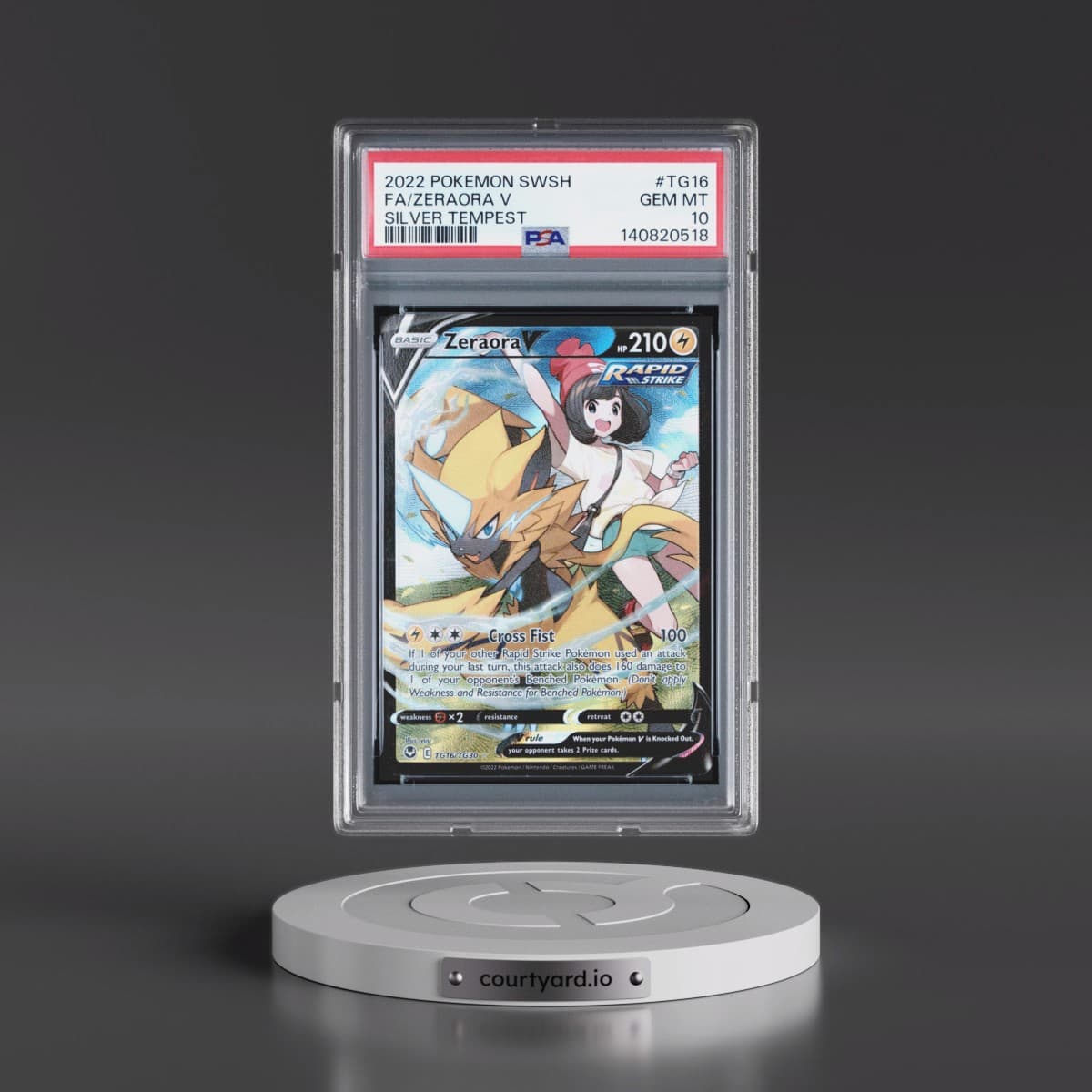 2022 Pokémon Sword & Shield Silver Tempest #TG16 Zeraora V - Holo Full Art (PSA 10 GEM MINT)
