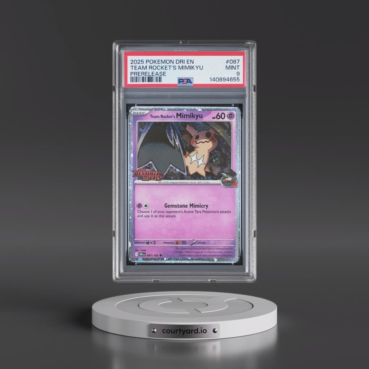 2025 Pokémon Dri EN-Destined Rivals #087 Team Rocket's Mimikyu - Prerelease (PSA 9 MINT)