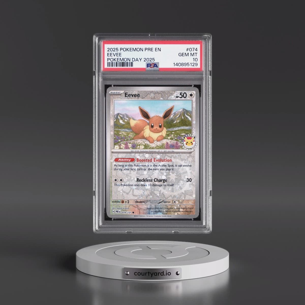 2025 Pokémon Pre EN-Prismatic Evolutions #074 Eevee - Pokemon Day 2025 (PSA 10 GEM MINT)
