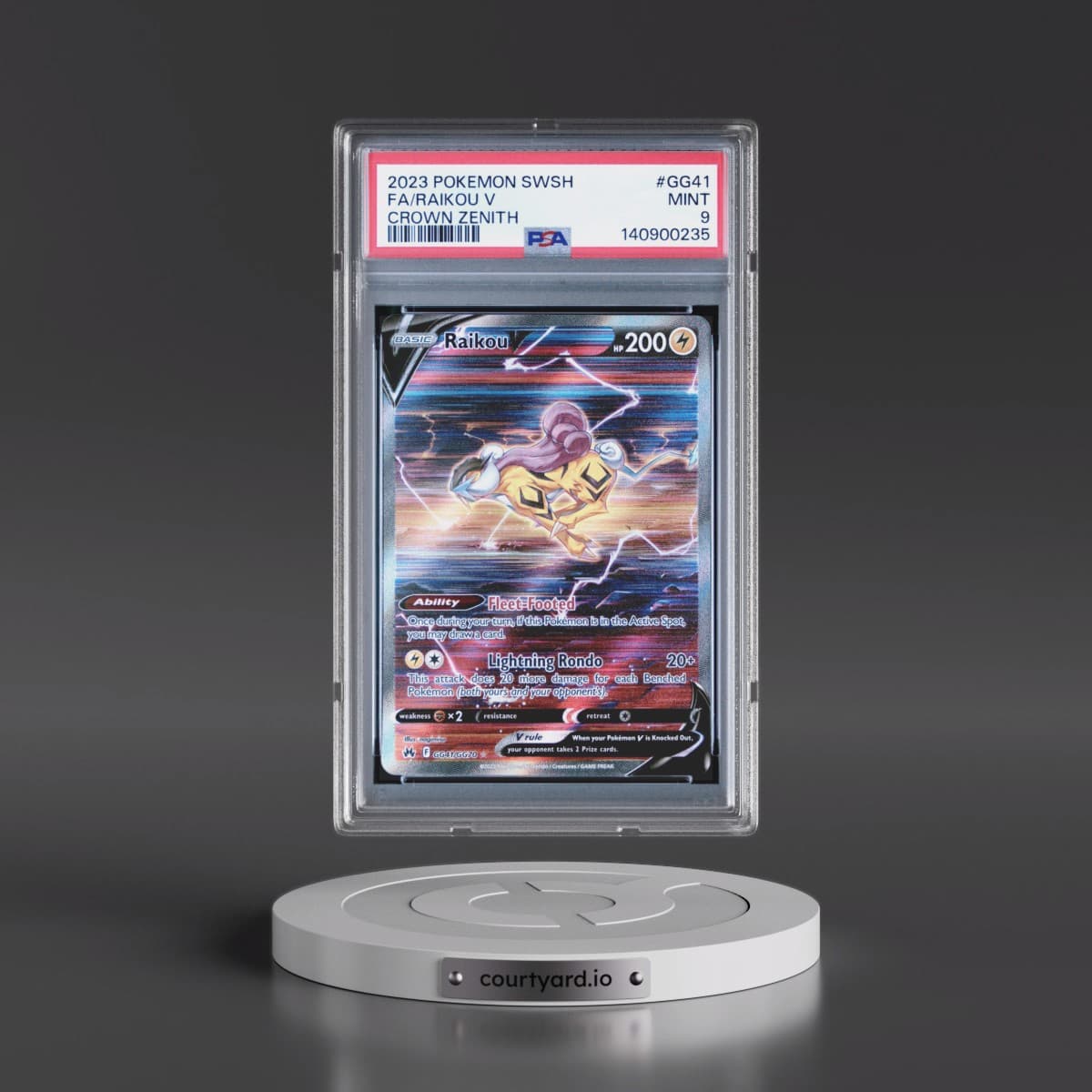 2023 Pokémon Sword and Shield Crown Zenith #GG41 Raikou V - Holo Full Art (PSA 9 MINT)