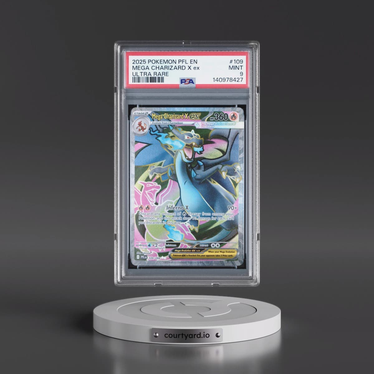 2025 Pokémon Pfl EN-Phantasmal Flames #109 Mega Charizard X EX - Holo Ultra Rare (PSA 9 MINT)