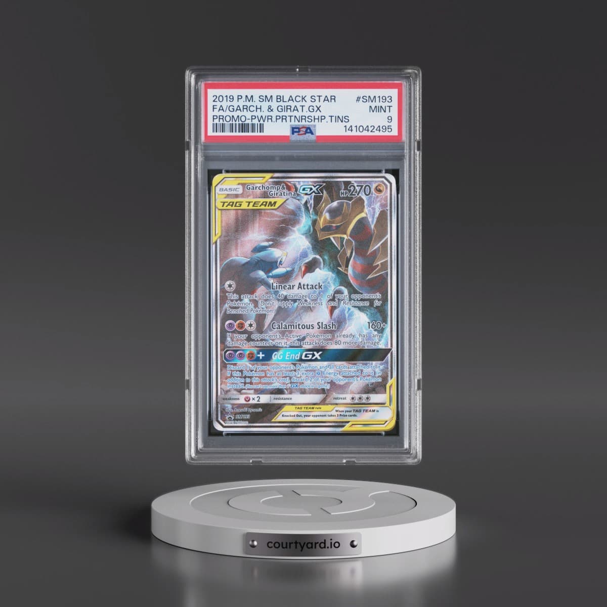 2019 Pokémon SM Black Star Promo #SM193 Garchomp & Giratina GX - Holo Full Art Power Partnership Tins (PSA 9 MINT)