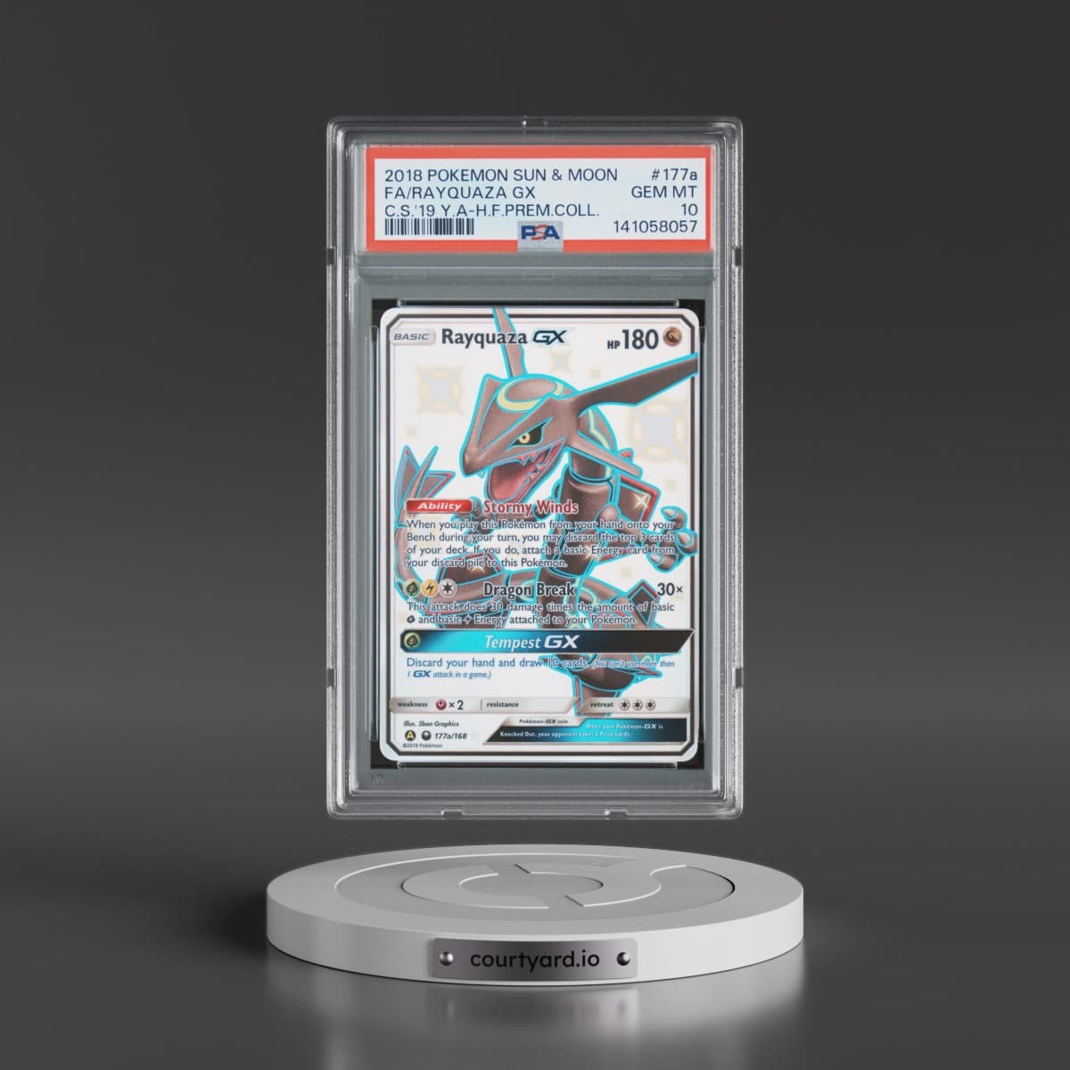 2018 Pokémon Sun & Moon Celestial Storm #177a Rayquaza GX - Holo Full Art 2019 Yellow A Hidden Fates Premium Collection (PSA 10 GEM MINT)