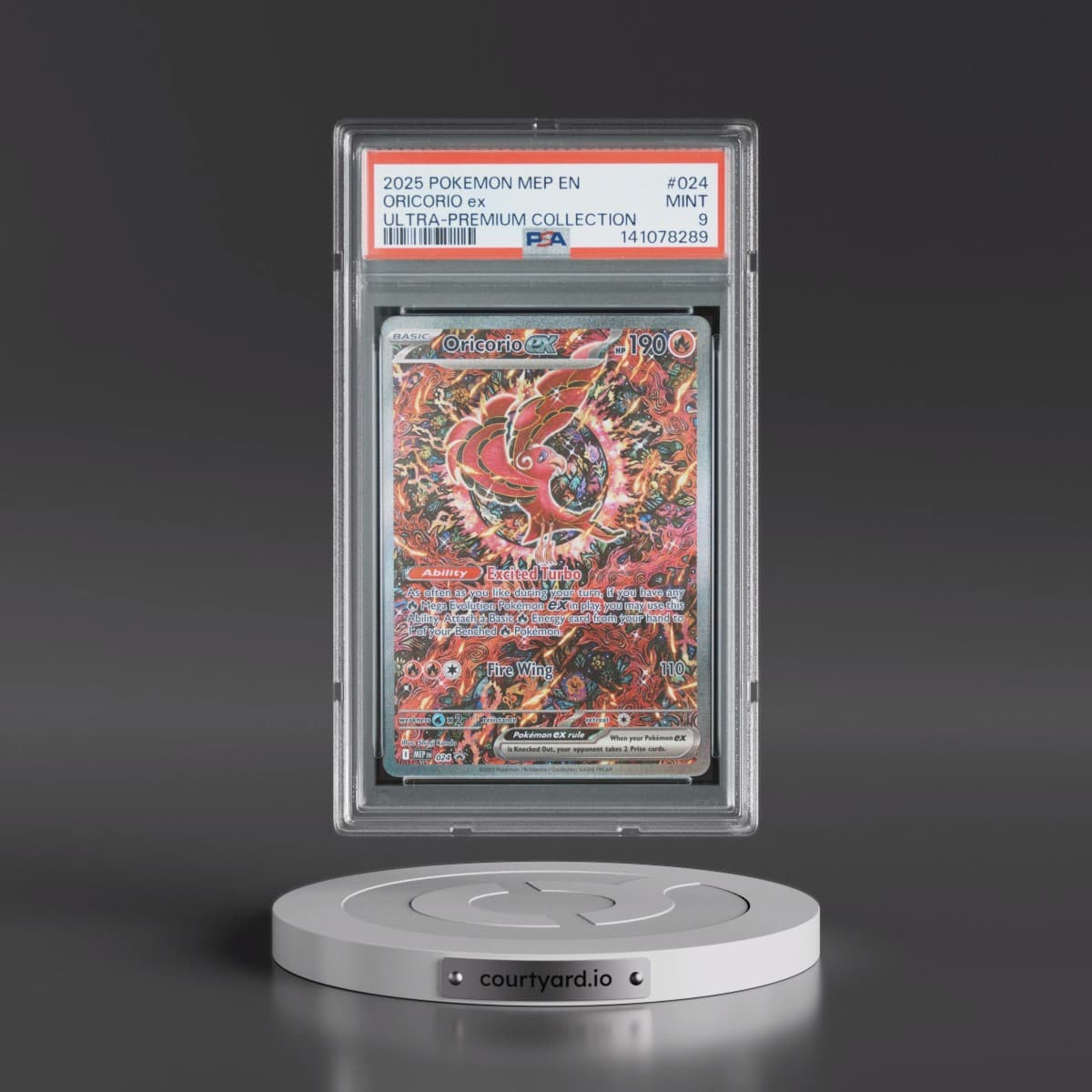 2025 Pokémon Mep EN-Me Black Star Promo #024 Oricorio EX - Holo Mega Charizard X EX Ultra-Premium Collection (PSA 9 MINT)