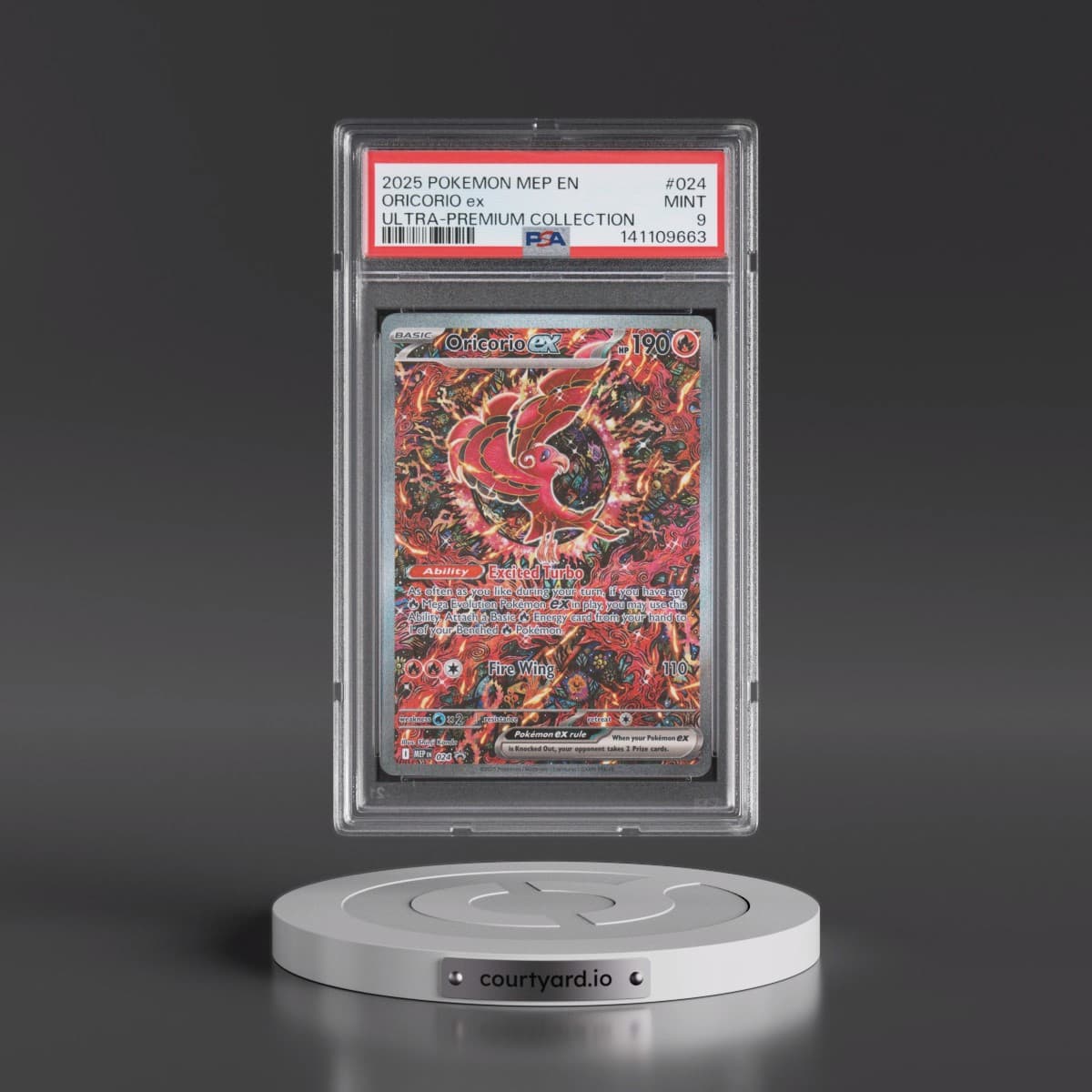 2025 Pokémon Mep EN-Me Black Star Promo #024 Oricorio EX - Holo Mega Charizard X EX Ultra-Premium Collection (PSA 9 MINT)