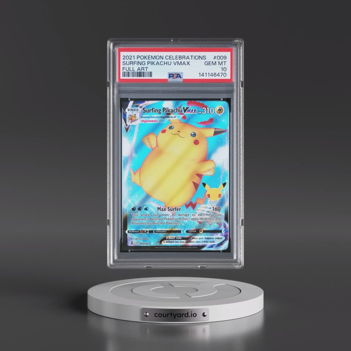 2021 Pokémon Celebrations #009 Surfing Pikachu Vmax - Full Art (PSA 10 GEM MINT)