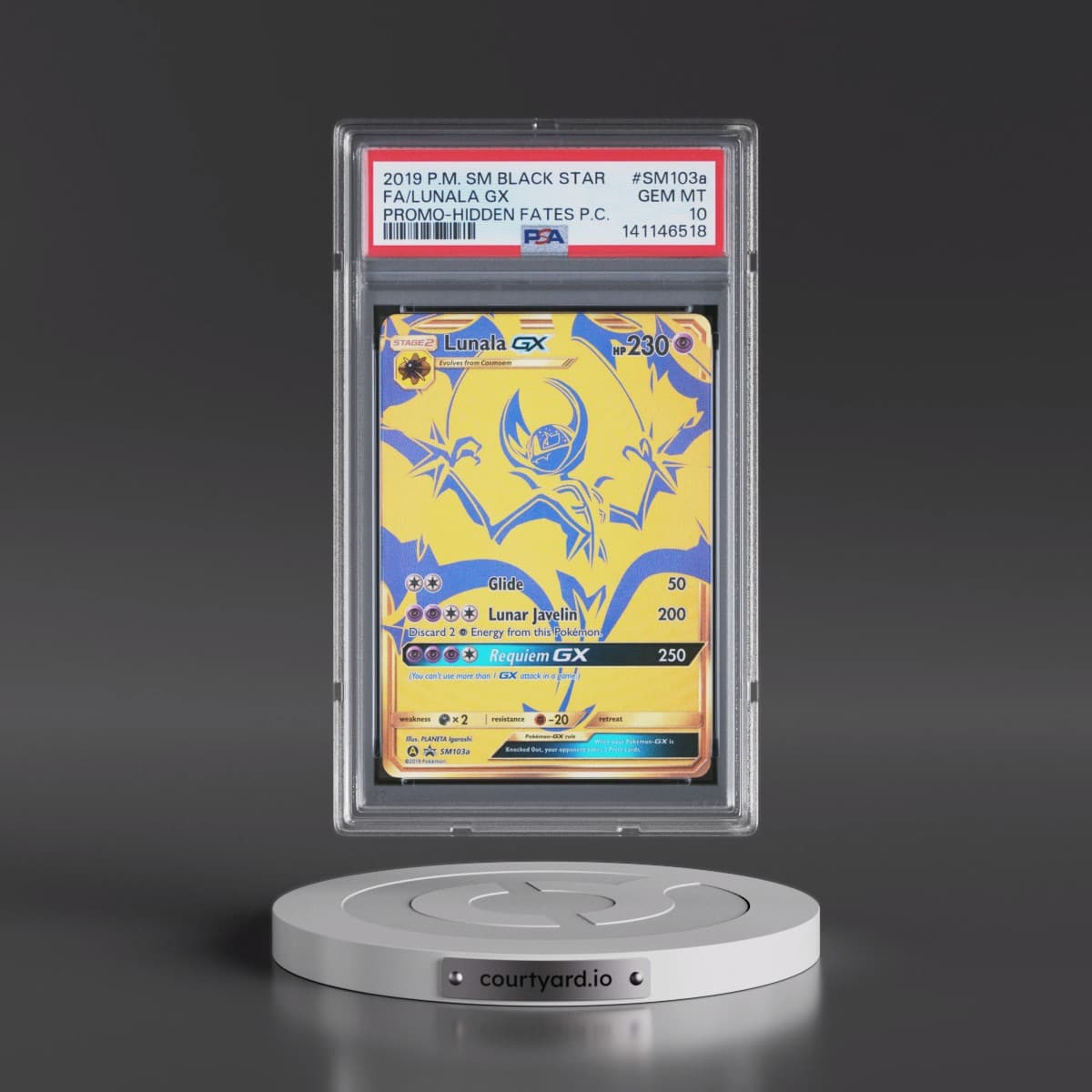 2019 Pokémon SM Black Star Promo #SM103a Lunala GX - Holo Full Art Hidden Fates Premium Collection (PSA 10 GEM MINT)