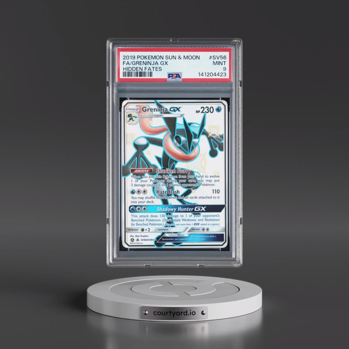 2019 Pokémon Sun & Moon Hidden Fates #SV56 Greninja GX - Holo Full Art (PSA 9 MINT)
