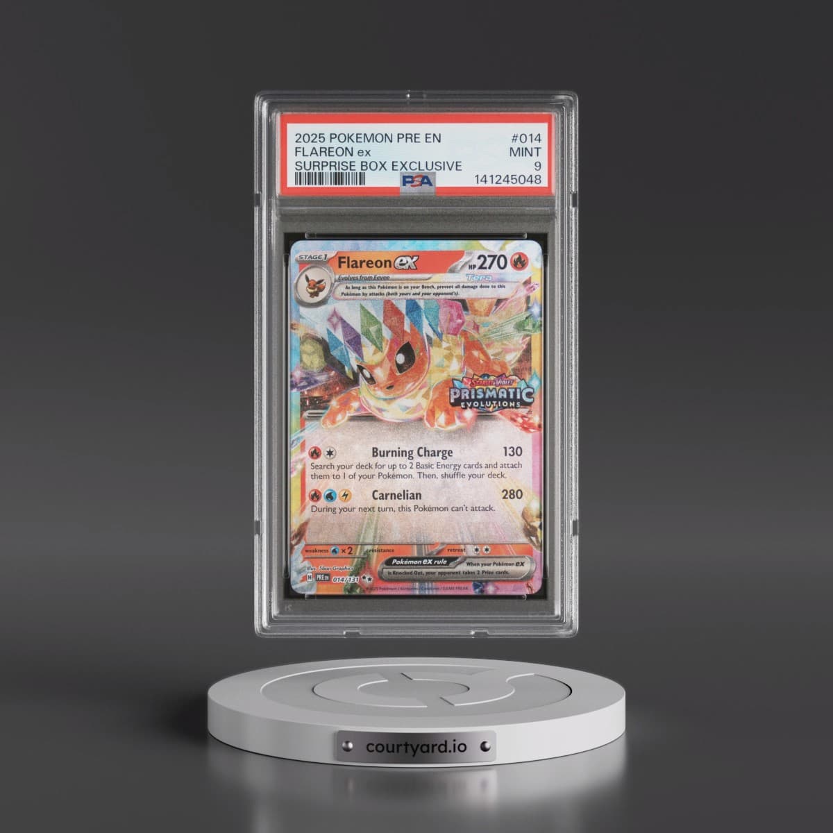 2025 Pokémon Pre EN-Prismatic Evolutions #014 Flareon EX - Holo Surprise Box Exclusive (PSA 9 MINT)