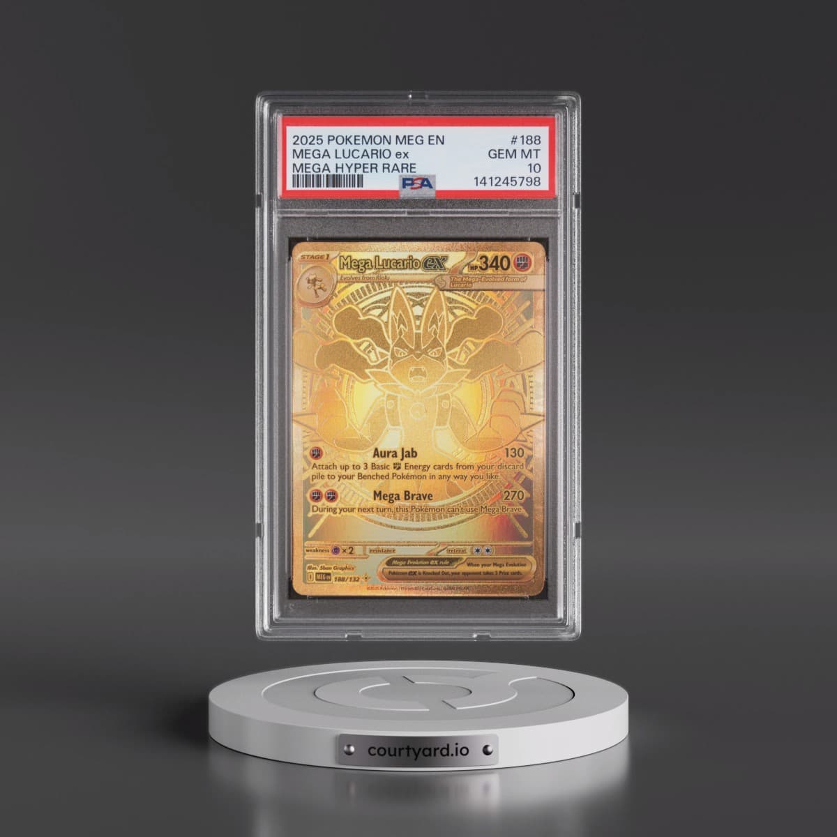 2025 Pokémon Meg EN-Mega Evolution #188 Mega Lucario EX - Holo Mega Hyper Rare (PSA 10 GEM MINT)