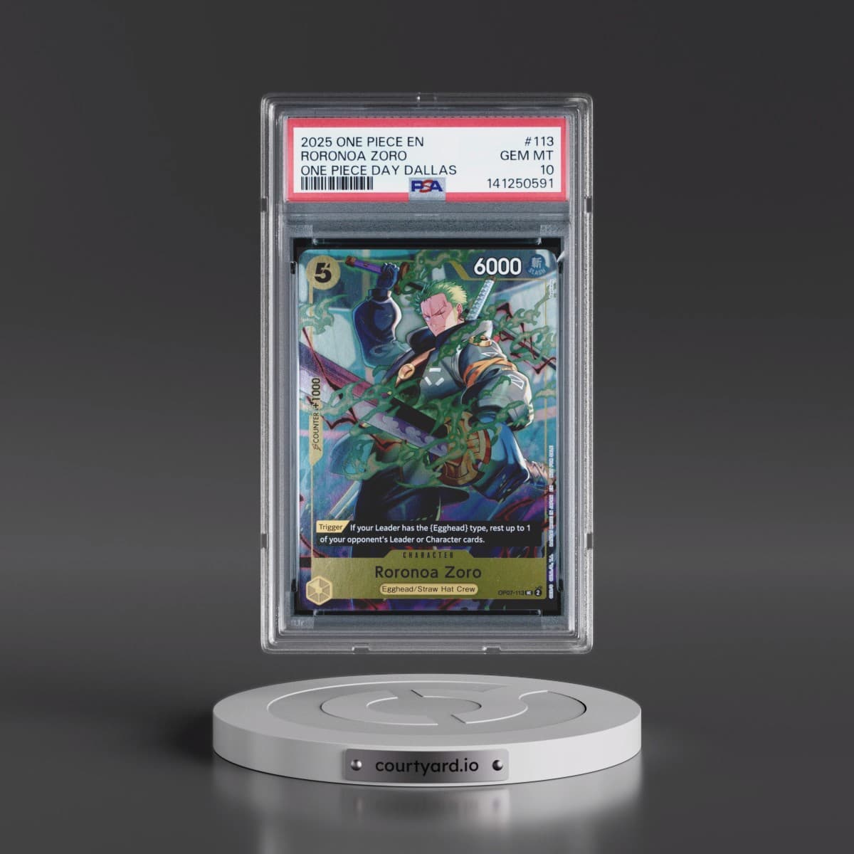 2025 One Piece Promos #113 Roronoa Zoro - One Piece Day Dallas (PSA 10 GEM MINT)