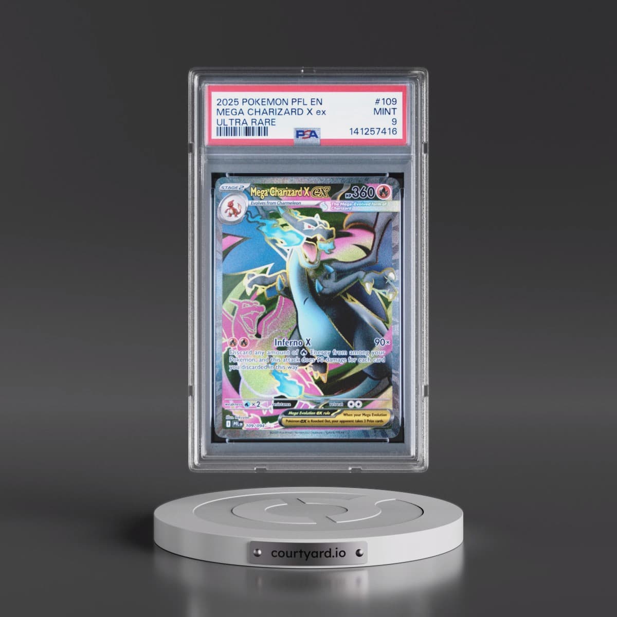 2025 Pokémon Pfl EN-Phantasmal Flames #109 Mega Charizard X EX - Holo Ultra Rare (PSA 9 MINT)