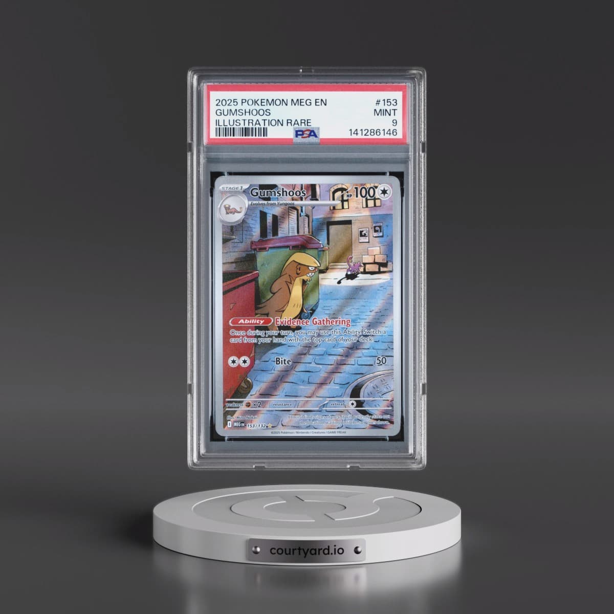 2025 Pokémon Meg EN-Mega Evolution #153 Gumshoos - Illustration Rare (PSA 9 MINT)