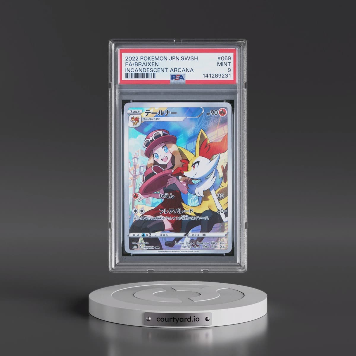 2022 Pokémon Sword & Shield Incandescent Arcana #069 Braixen - Full Art (PSA 9 MINT)