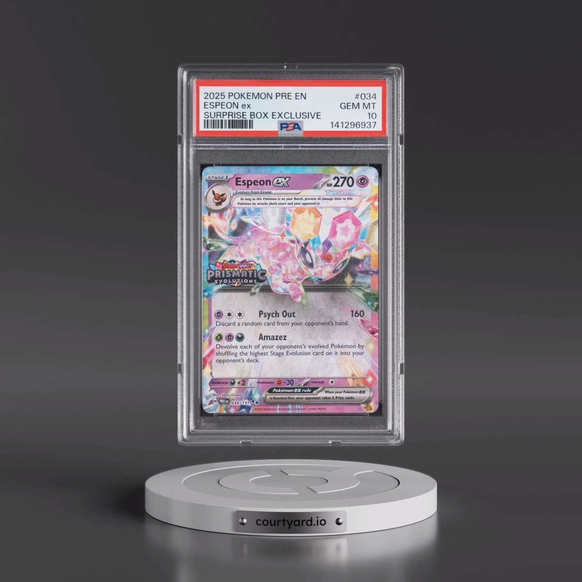 2025 Pokémon Pre EN-Prismatic Evolutions #034 Espeon EX - Holo Surprise Box Exclusive (PSA 10 GEM MINT)