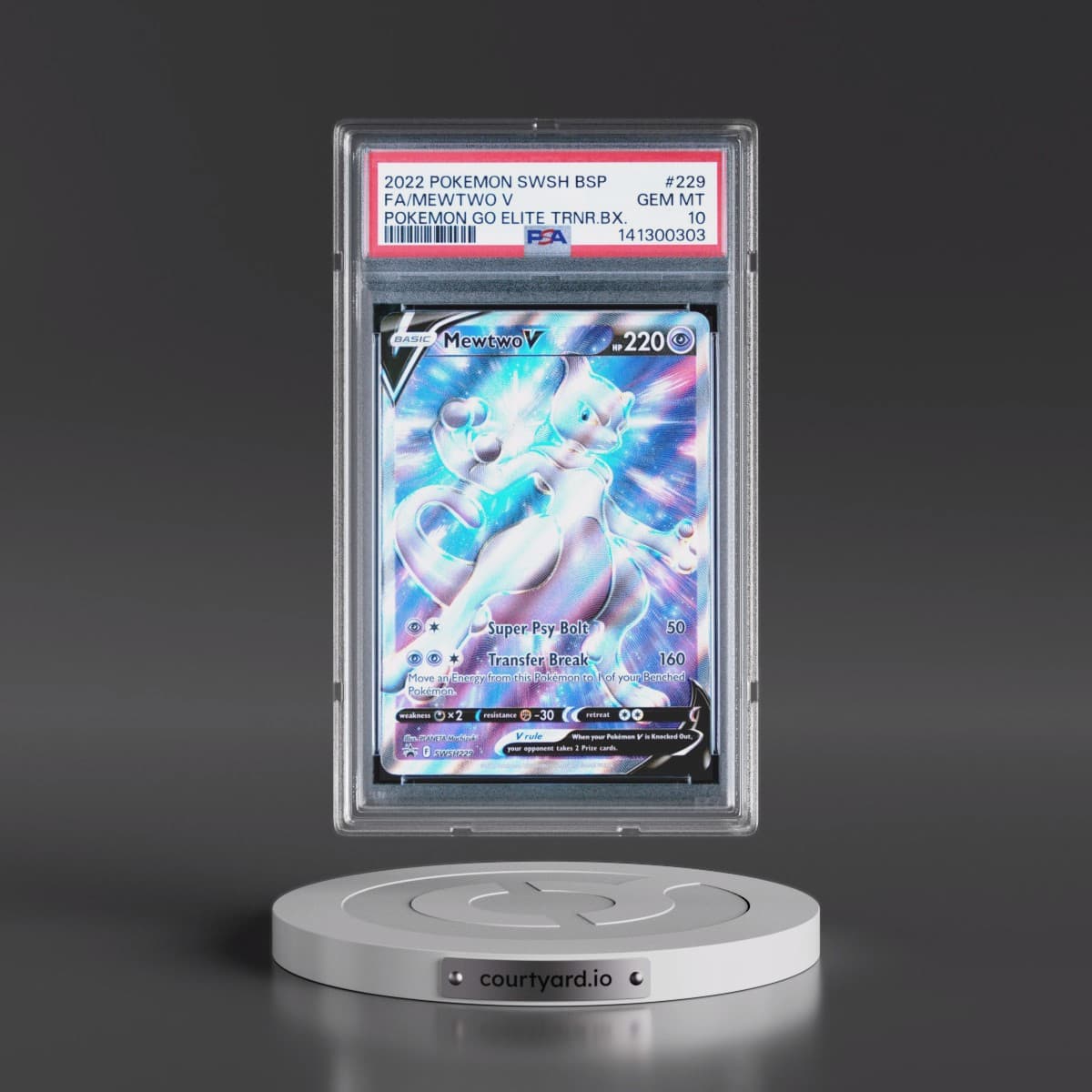 2022 Pokémon Swsh Black Star Promo #229 Mewtwo V - Holo Full Art Pokemon Go Elite Trainer Box (PSA 10 GEM MINT)