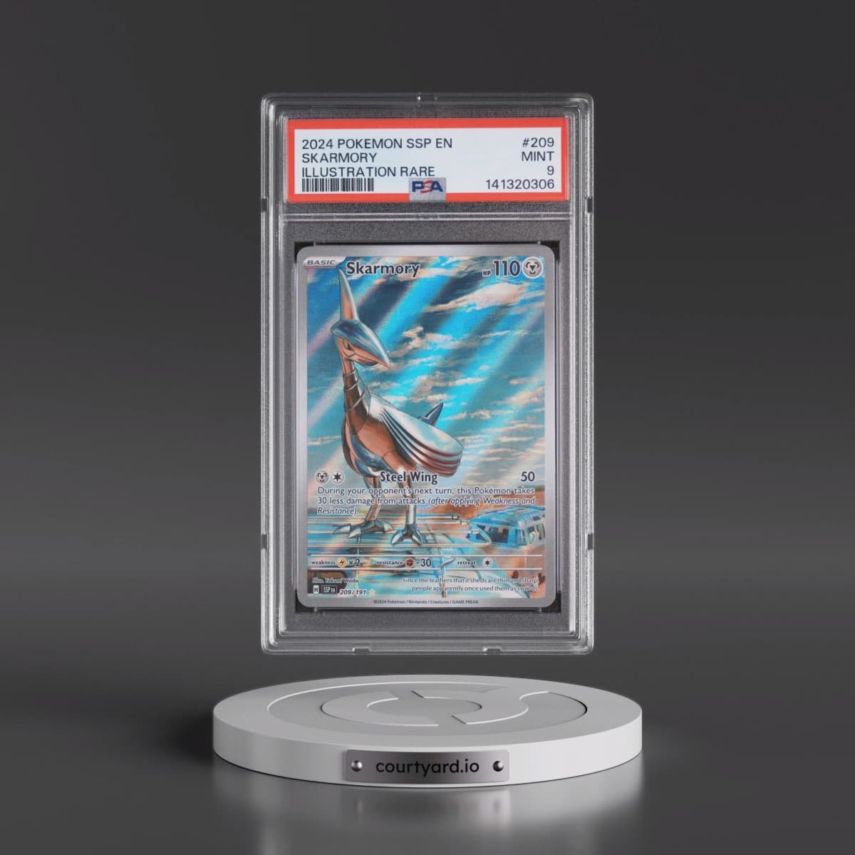 2024 Pokémon Ssp EN-Surging Sparks #209 Skarmory - Illustration Rare (PSA 9 MINT)