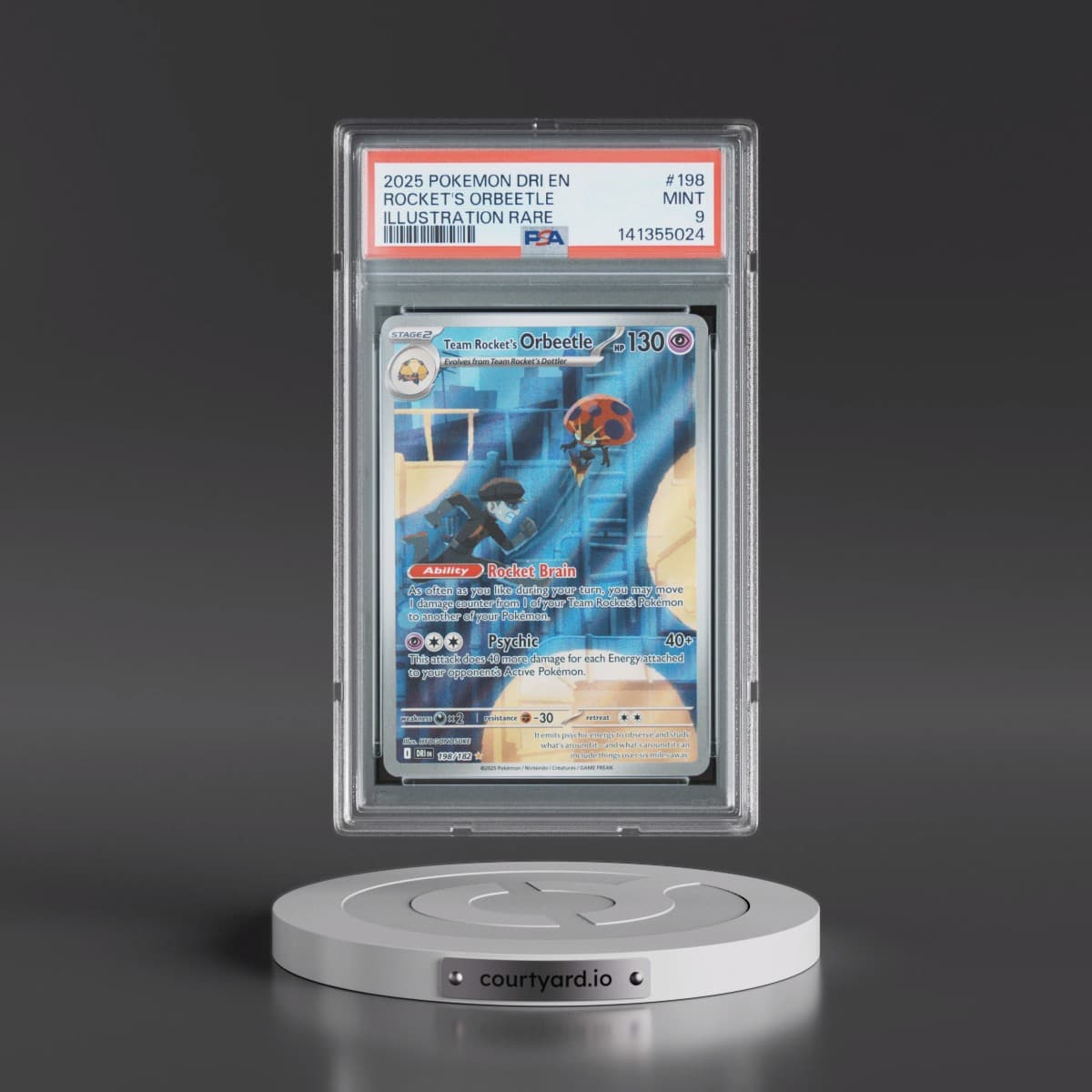 2025 Pokémon Dri EN-Destined Rivals #198 Team Rocket's Orbeetle - Illustration Rare (PSA 9 MINT)