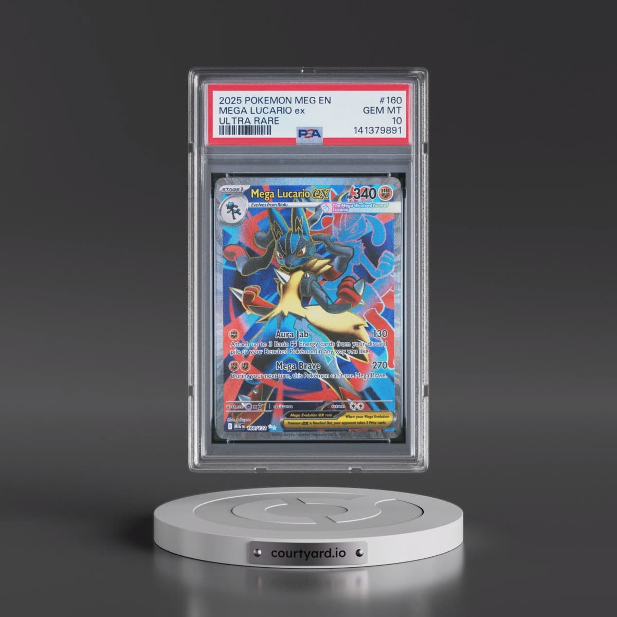 2025 Pokémon Meg EN-Mega Evolution #160 Mega Lucario EX - Holo Ultra Rare (PSA 10 GEM MINT)