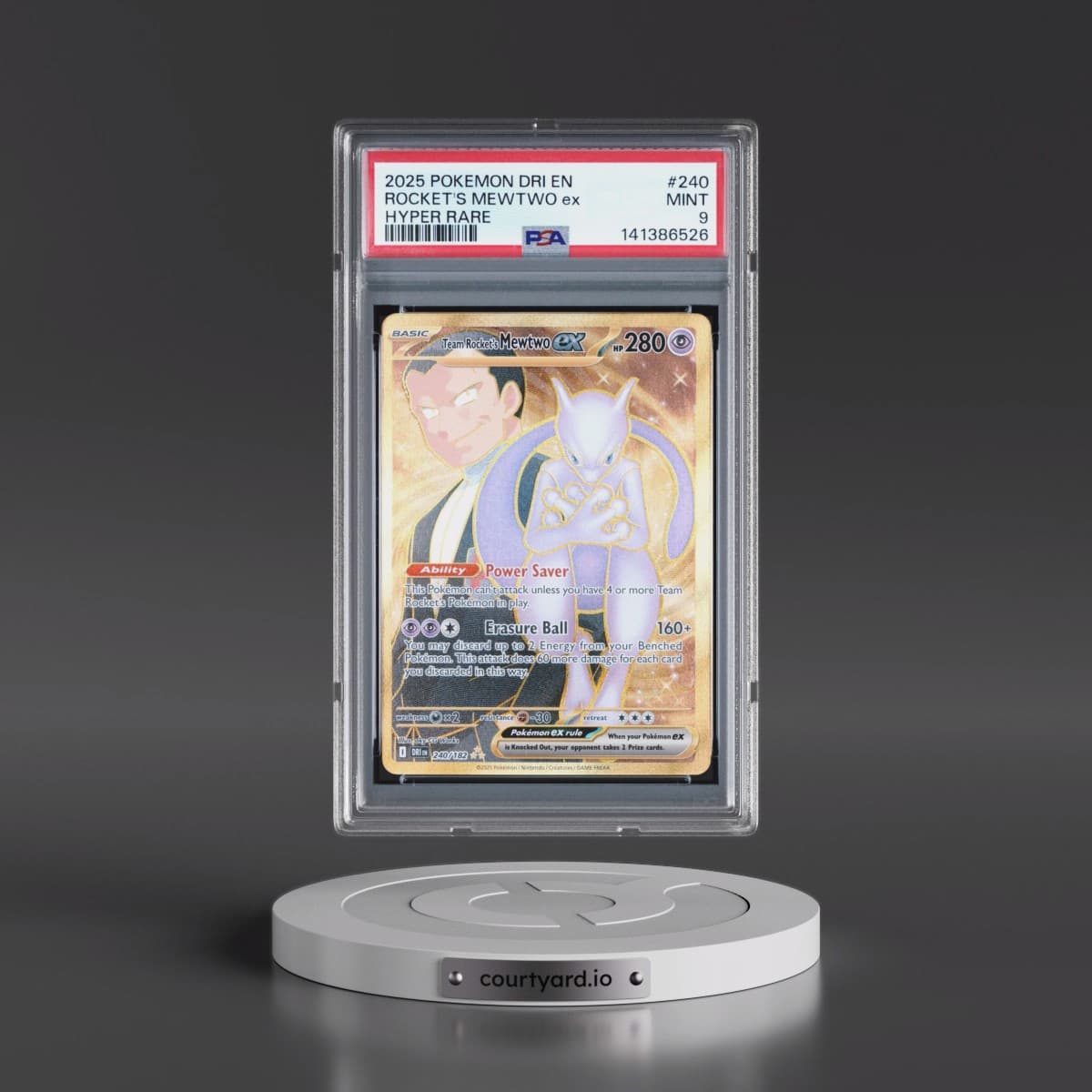 2025 Pokémon Dri EN-Destined Rivals #240 Team Rocket's Mewtwo EX - Holo Hyper Rare (PSA 9 MINT)