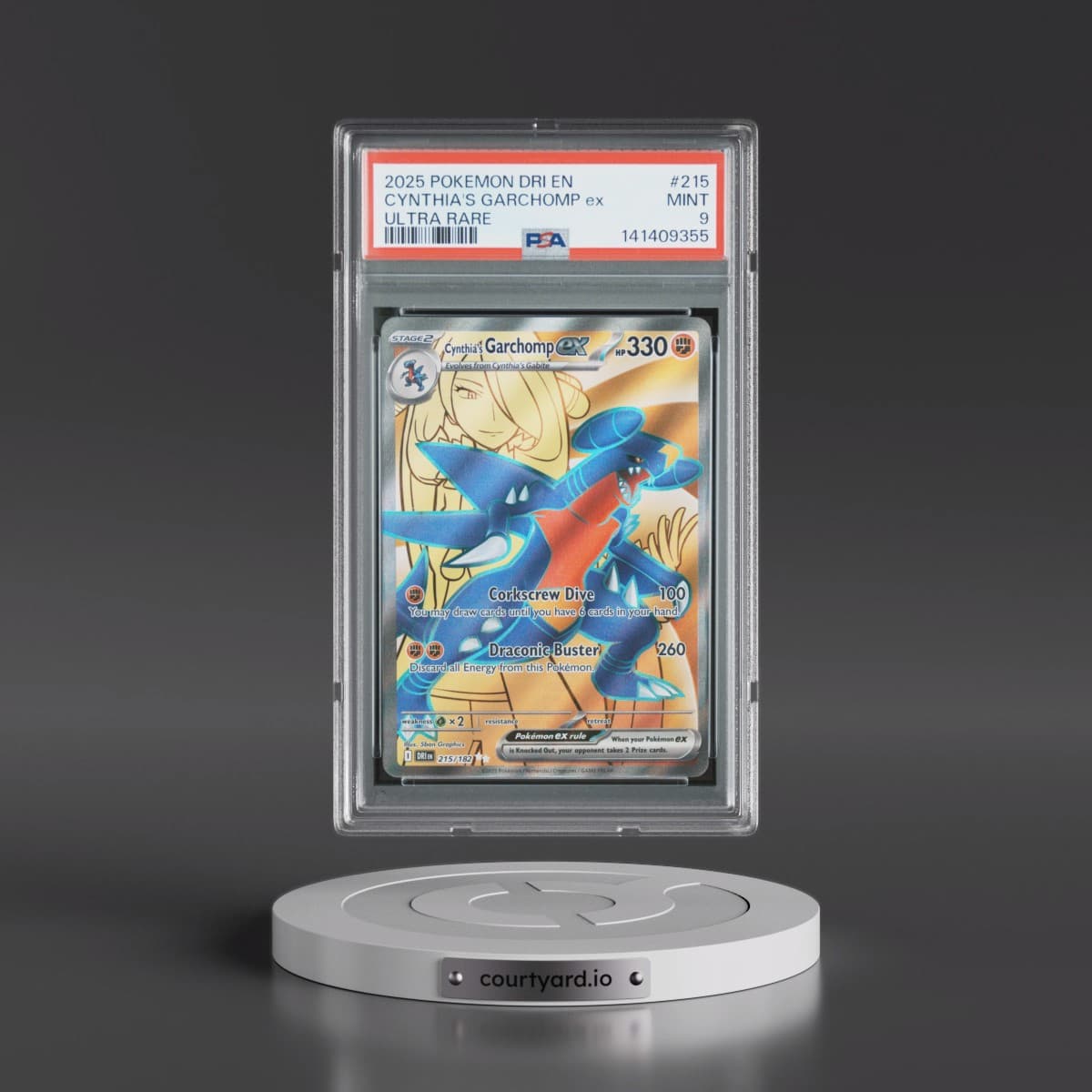 2025 Pokémon Dri EN-Destined Rivals #215 Cynthia's Garchomp EX - Holo Ultra Rare (PSA 9 MINT)