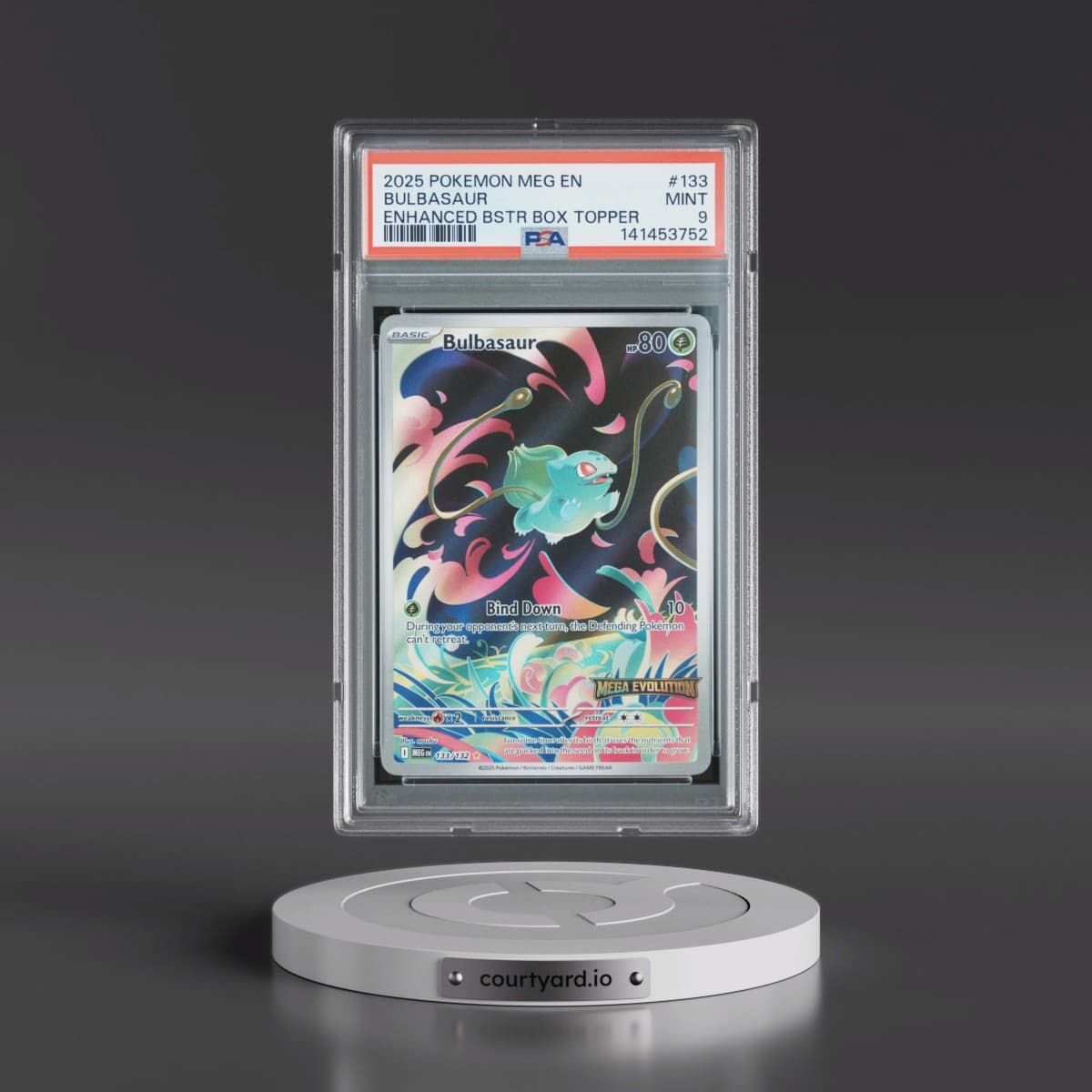 2025 Pokémon Meg EN-Mega Evolution #133 Bulbasaur - Enhanced Booster Box Topper (PSA 9 MINT)