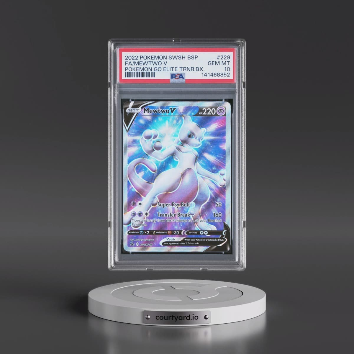 2022 Pokémon Swsh Black Star Promo #229 Mewtwo V - Holo Full Art Pokemon Go Elite Trainer Box (PSA 10 GEM MINT)